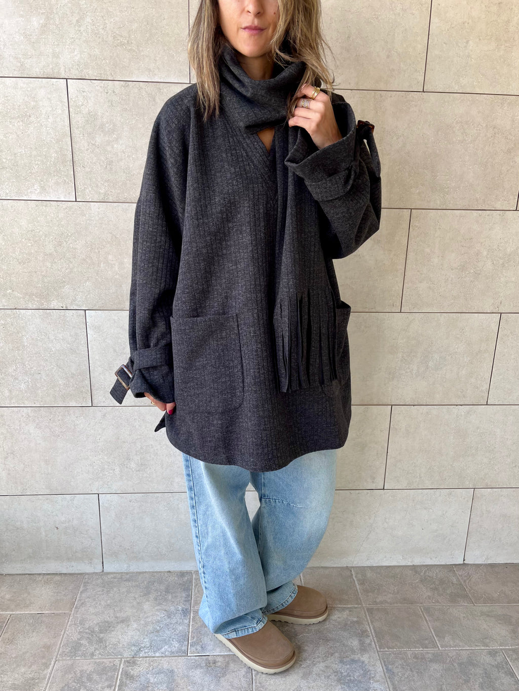 Black fringe Scarf Poncho