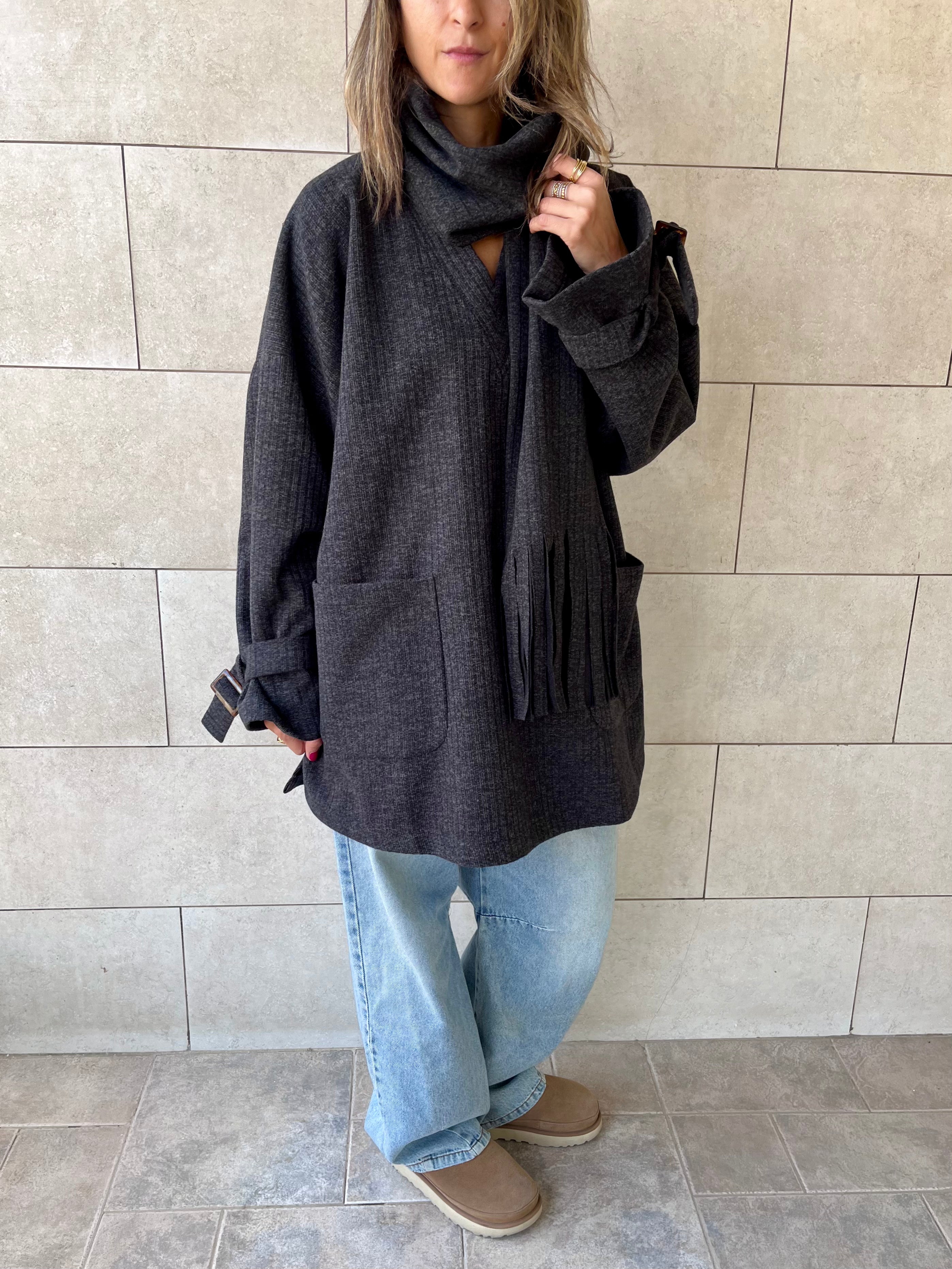 Black fringe Scarf Poncho