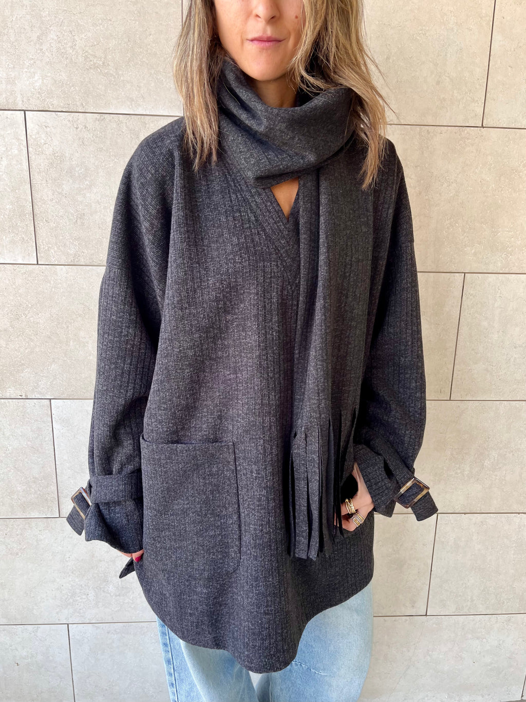 Black fringe Scarf Poncho