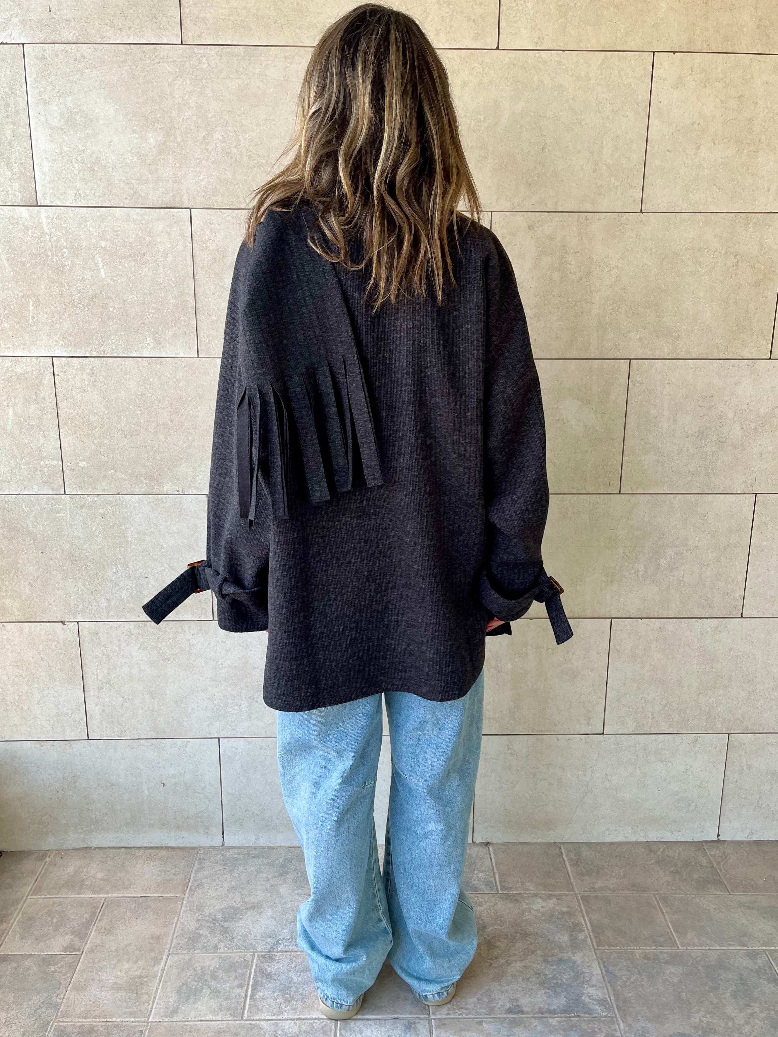 Black fringe Scarf Poncho