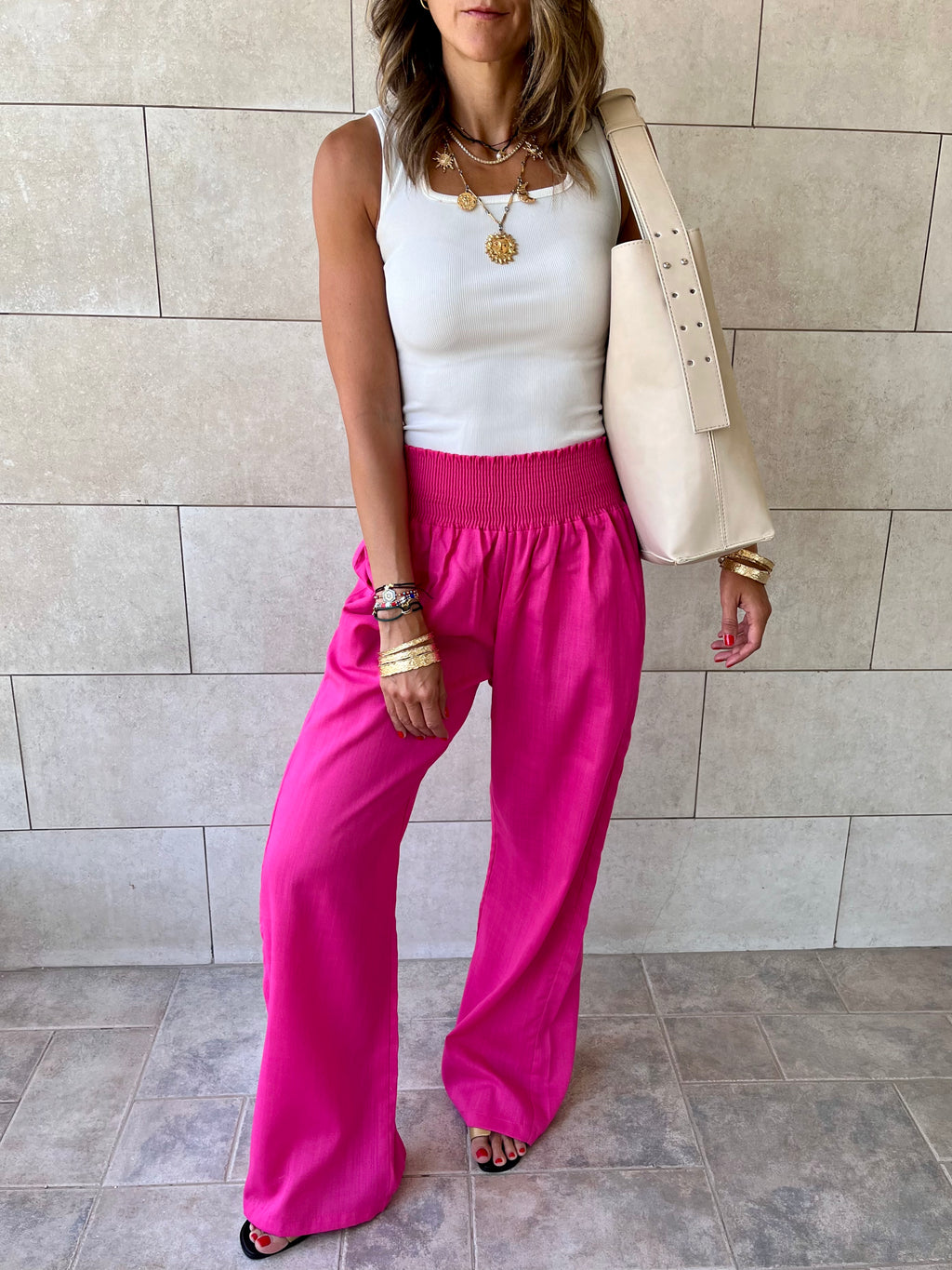 Fuchsia Elastic Boho pants