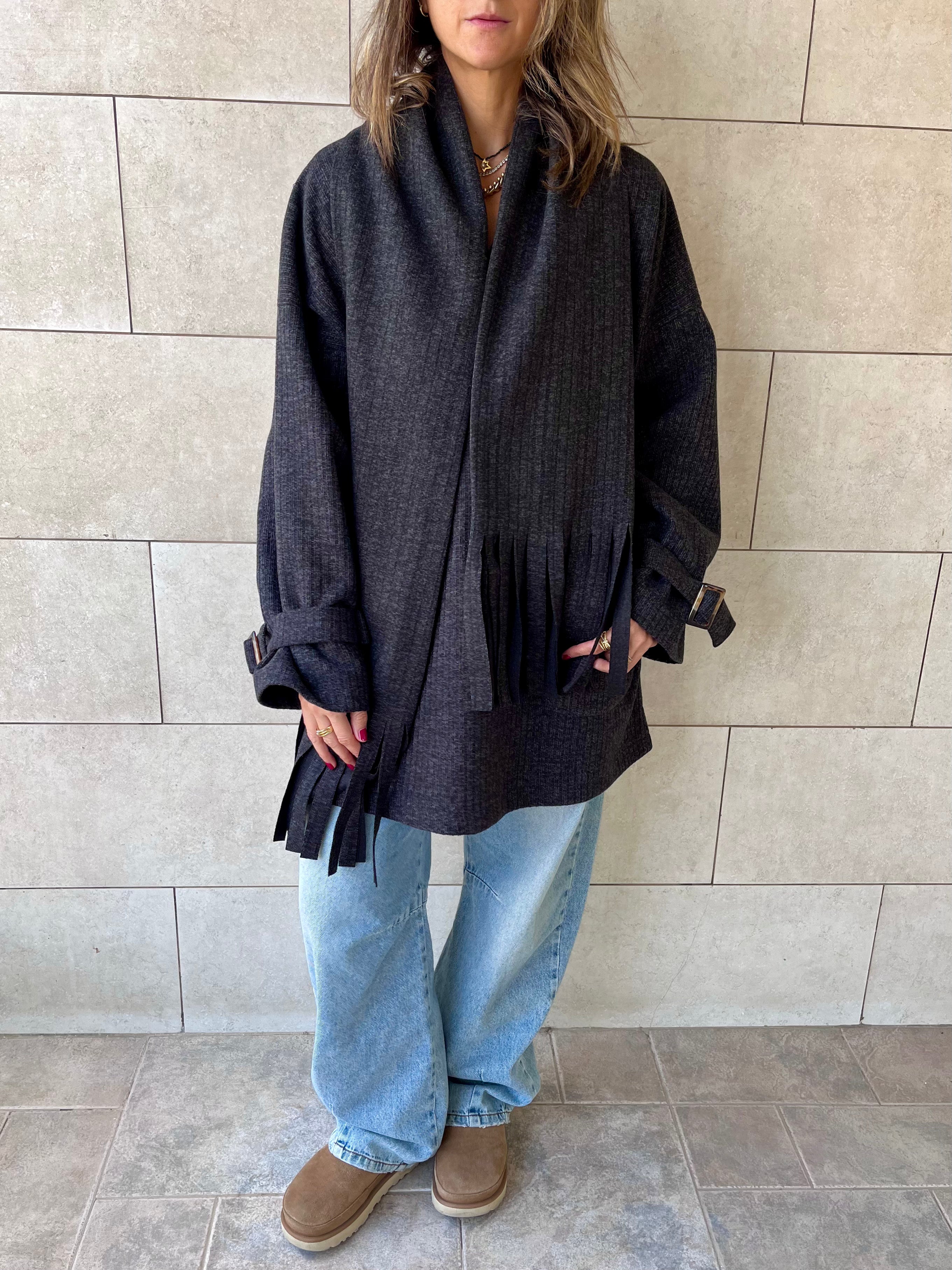 Black fringe Scarf Poncho