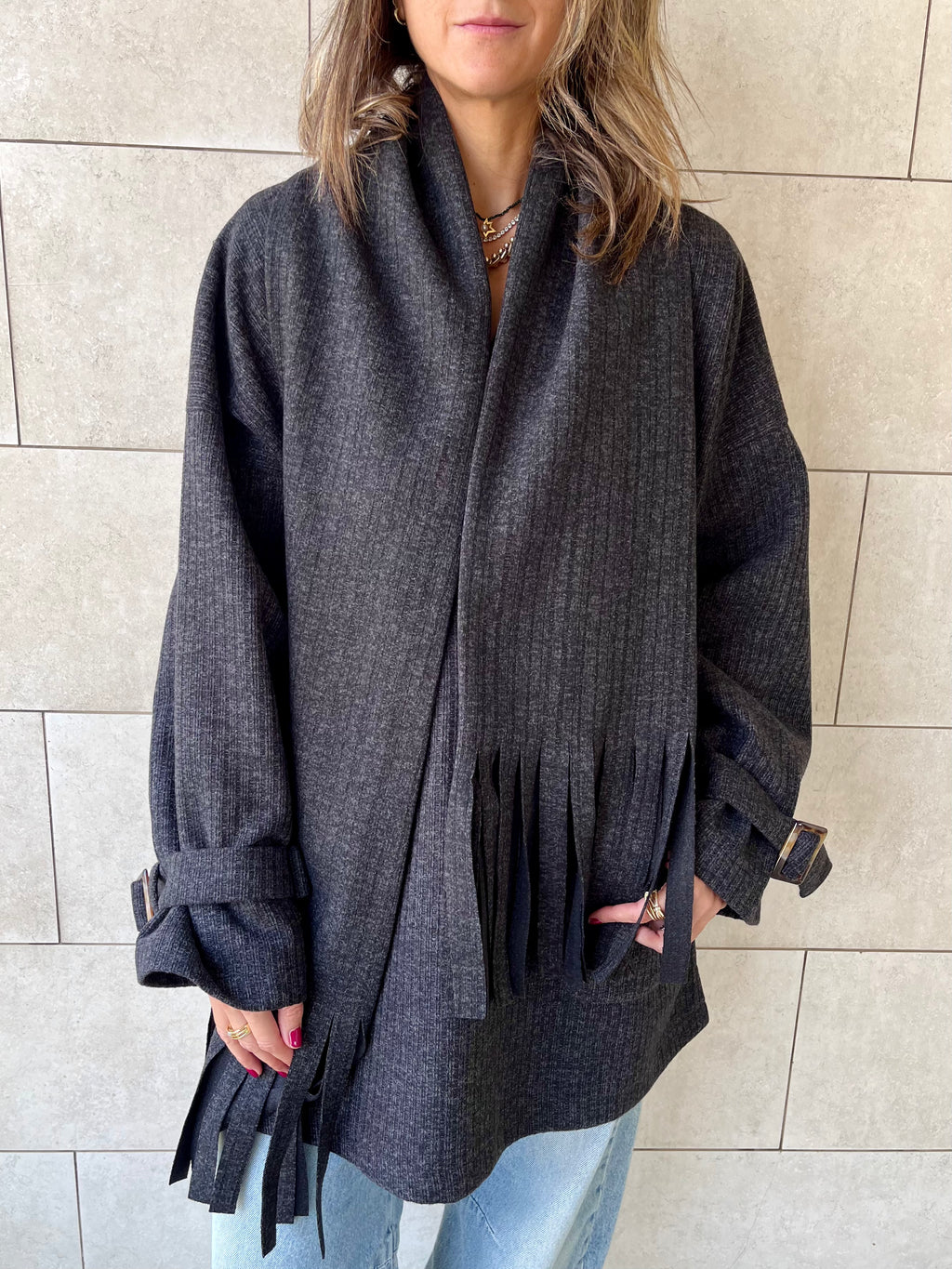 Black fringe Scarf Poncho