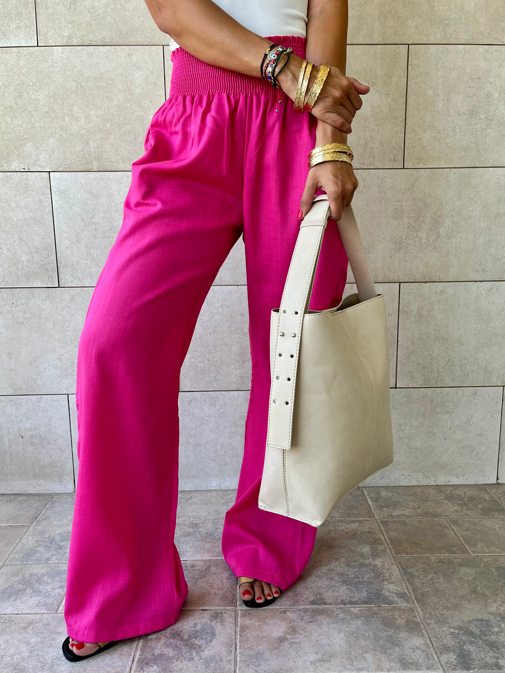 Beige Frillu Leather Belt Bag