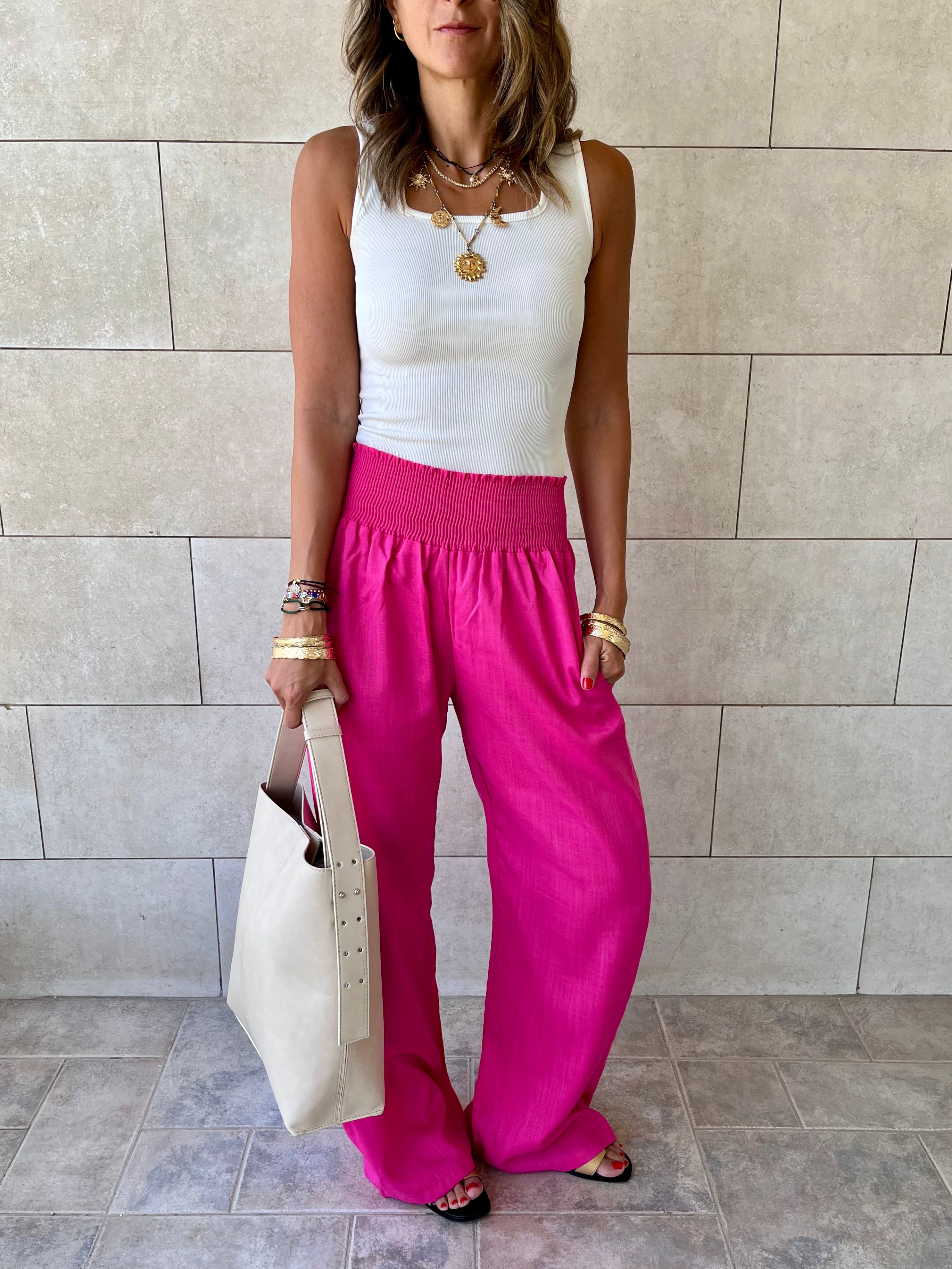 Fuchsia Elastic Boho pants