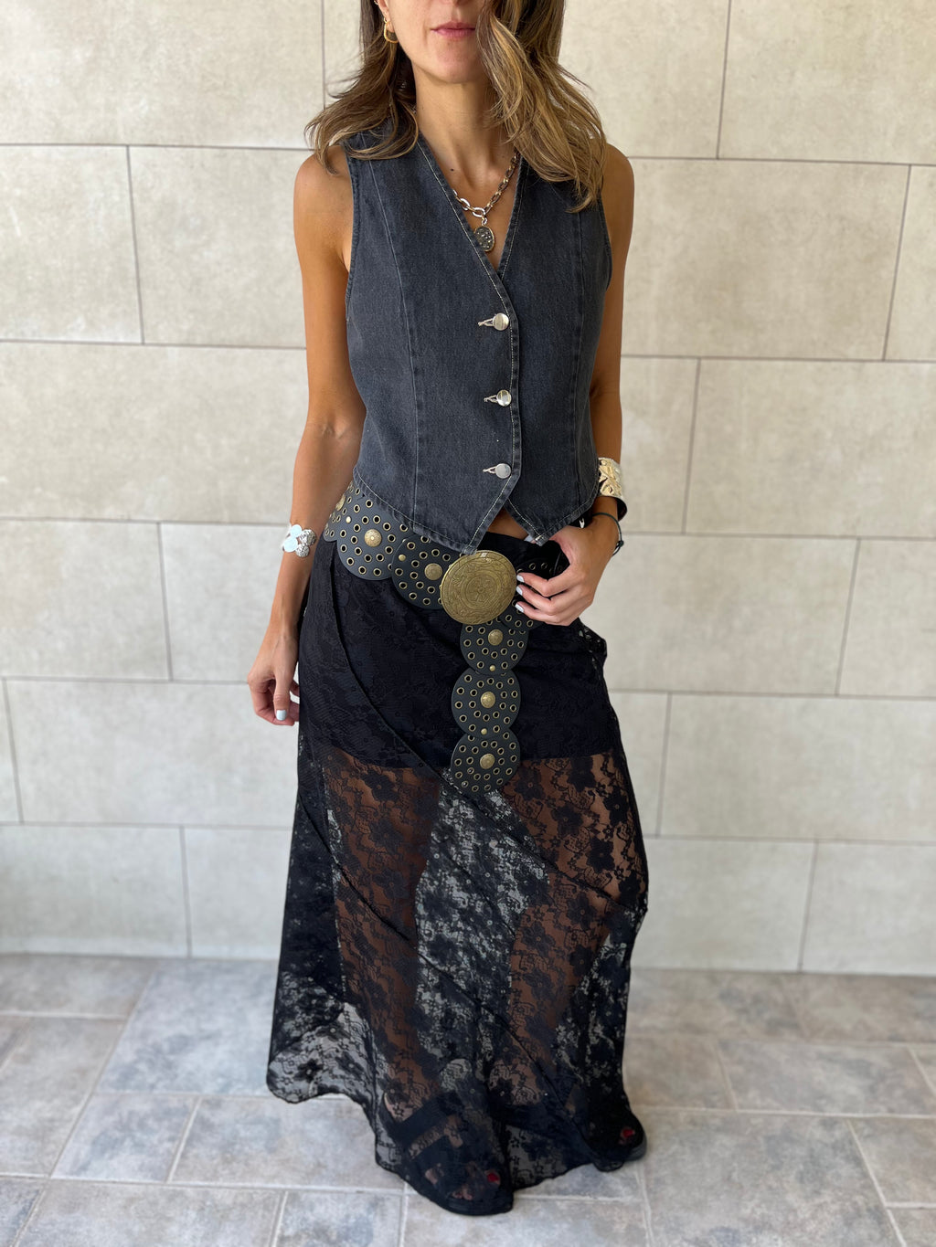 Grey Denim Street Icon Vest