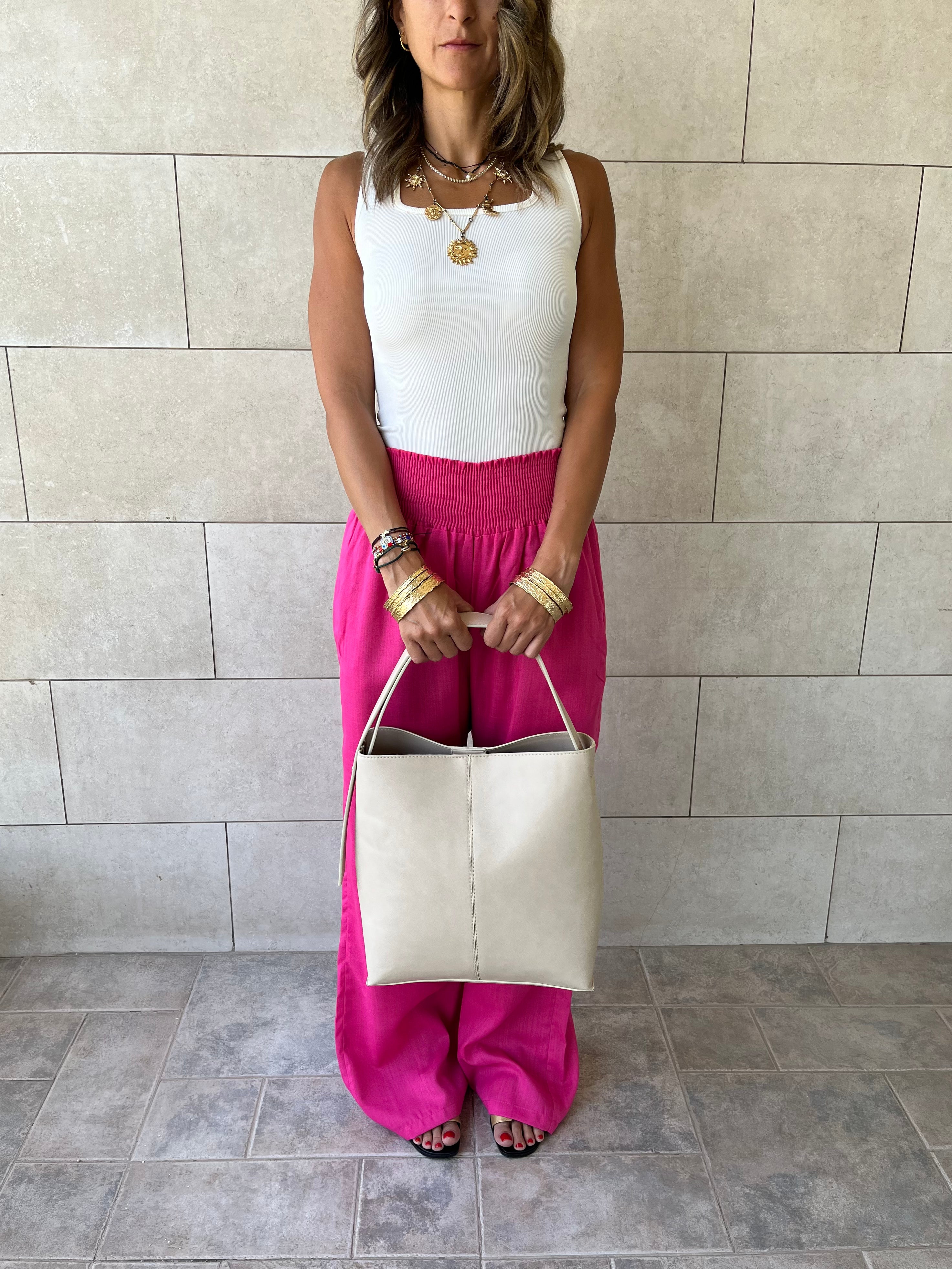 Beige Frillu Leather Belt Bag