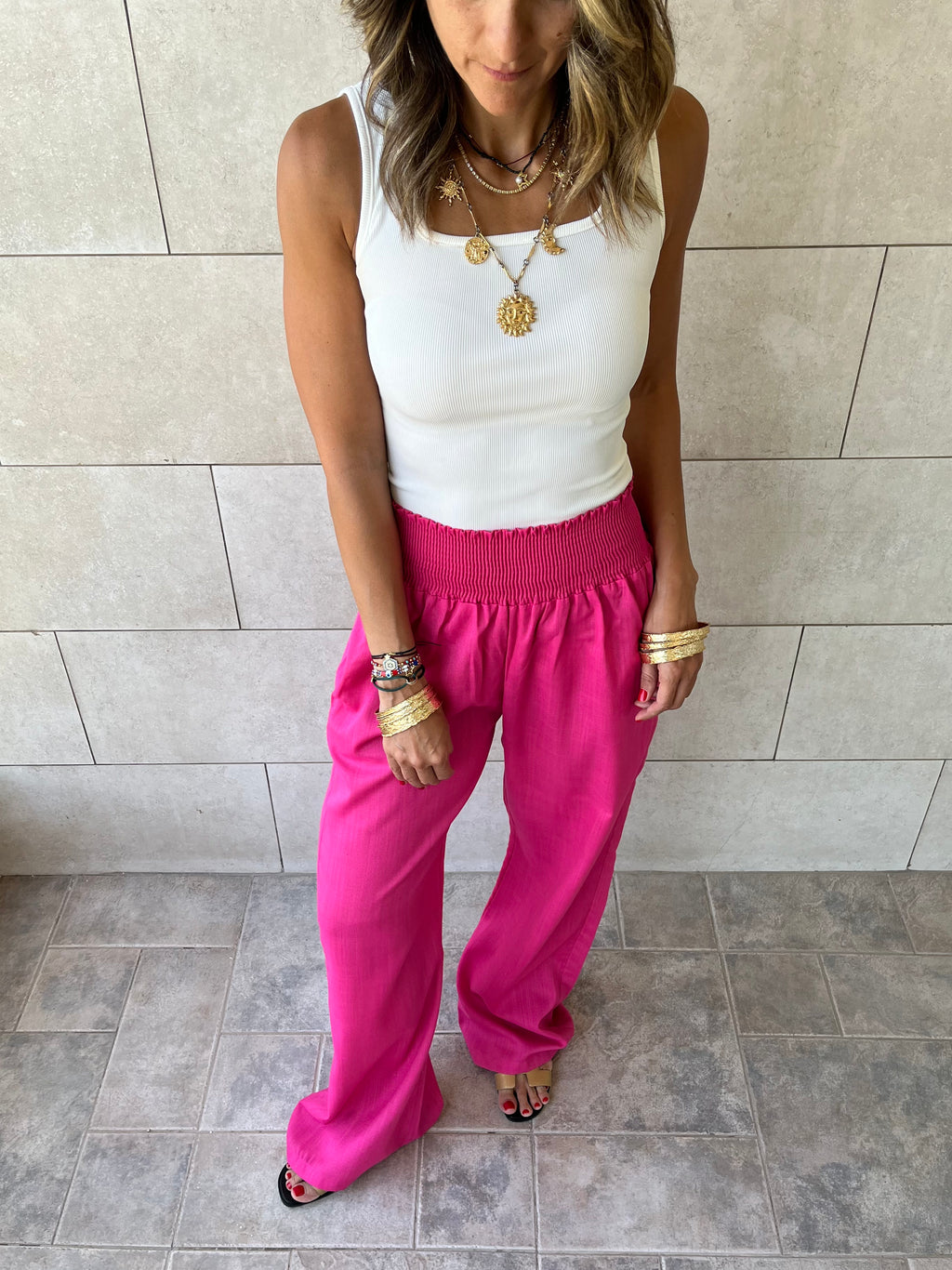 Fuchsia Elastic Boho pants