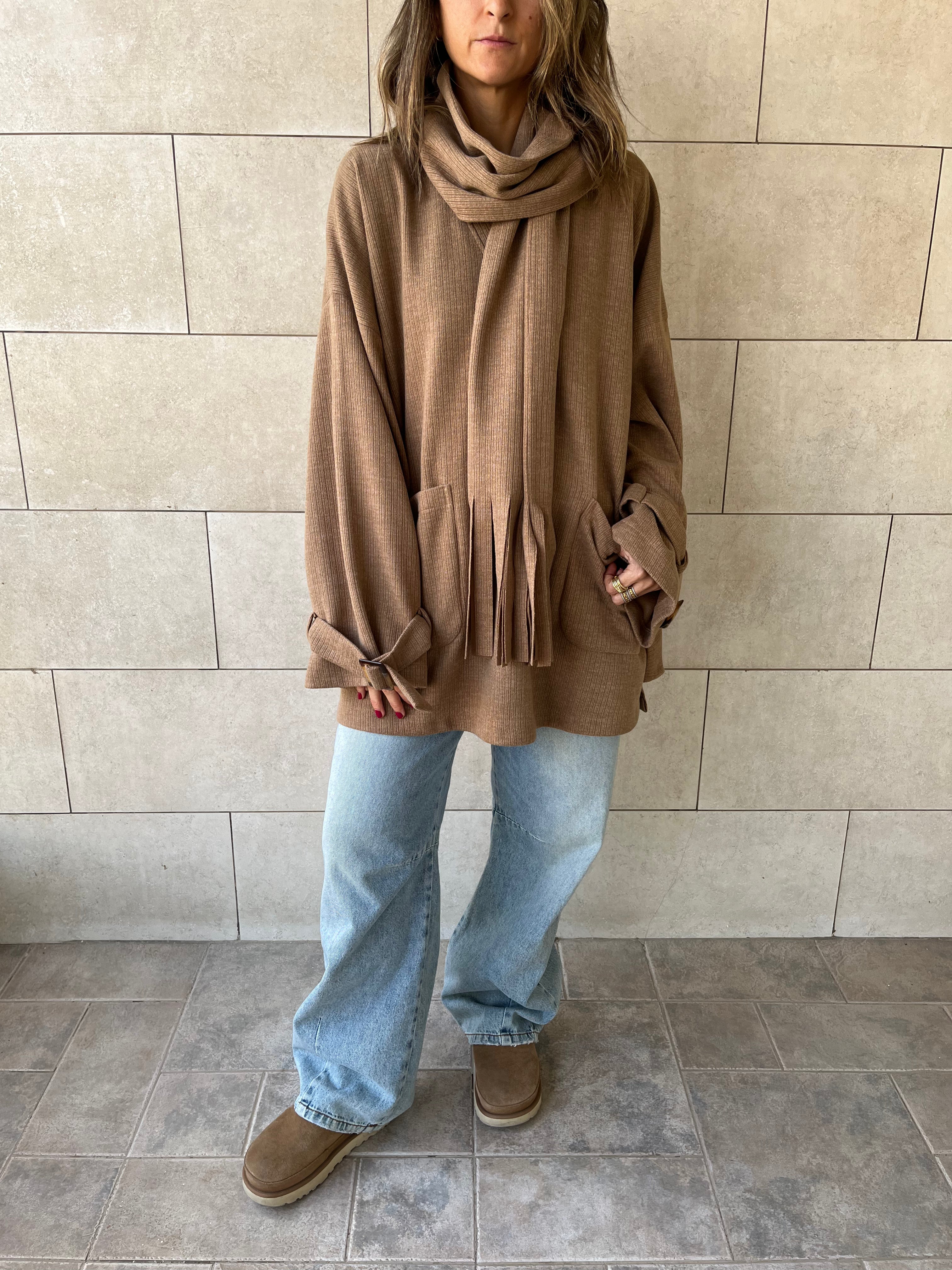 Beige fringe Scarf Poncho