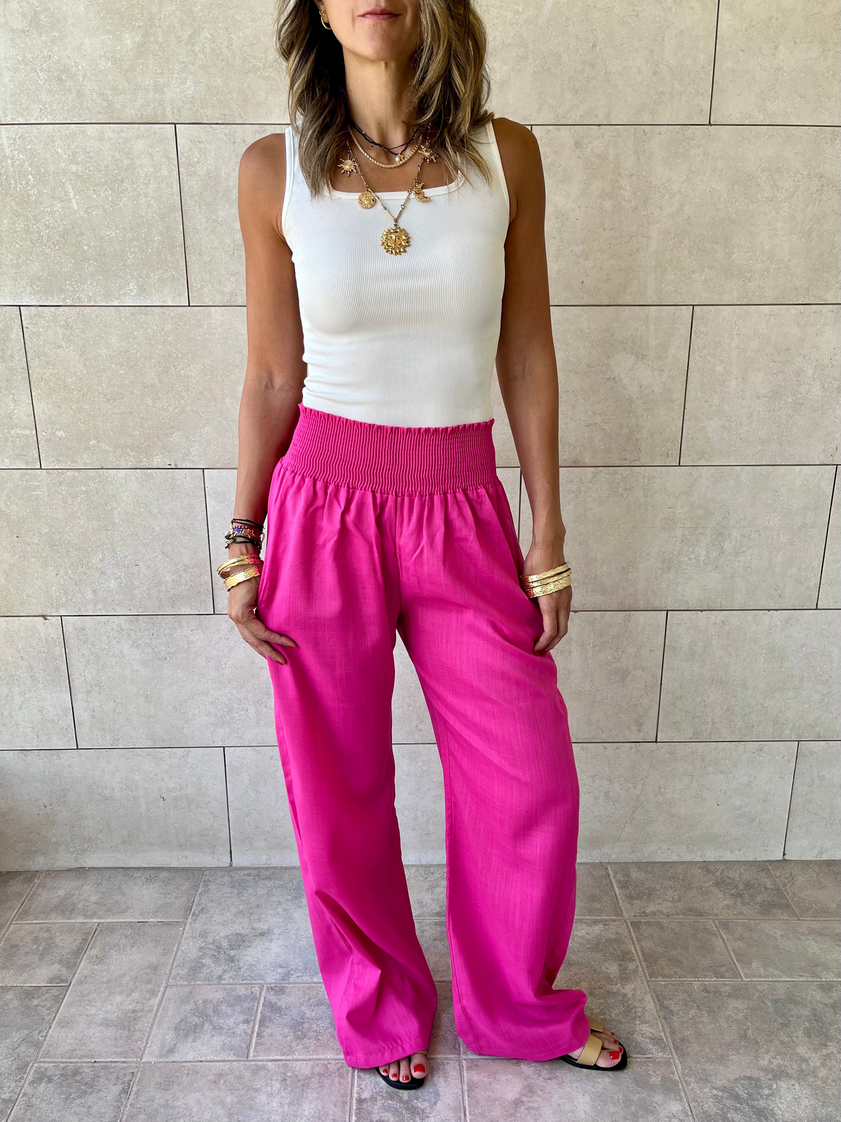Fuchsia Elastic Boho pants