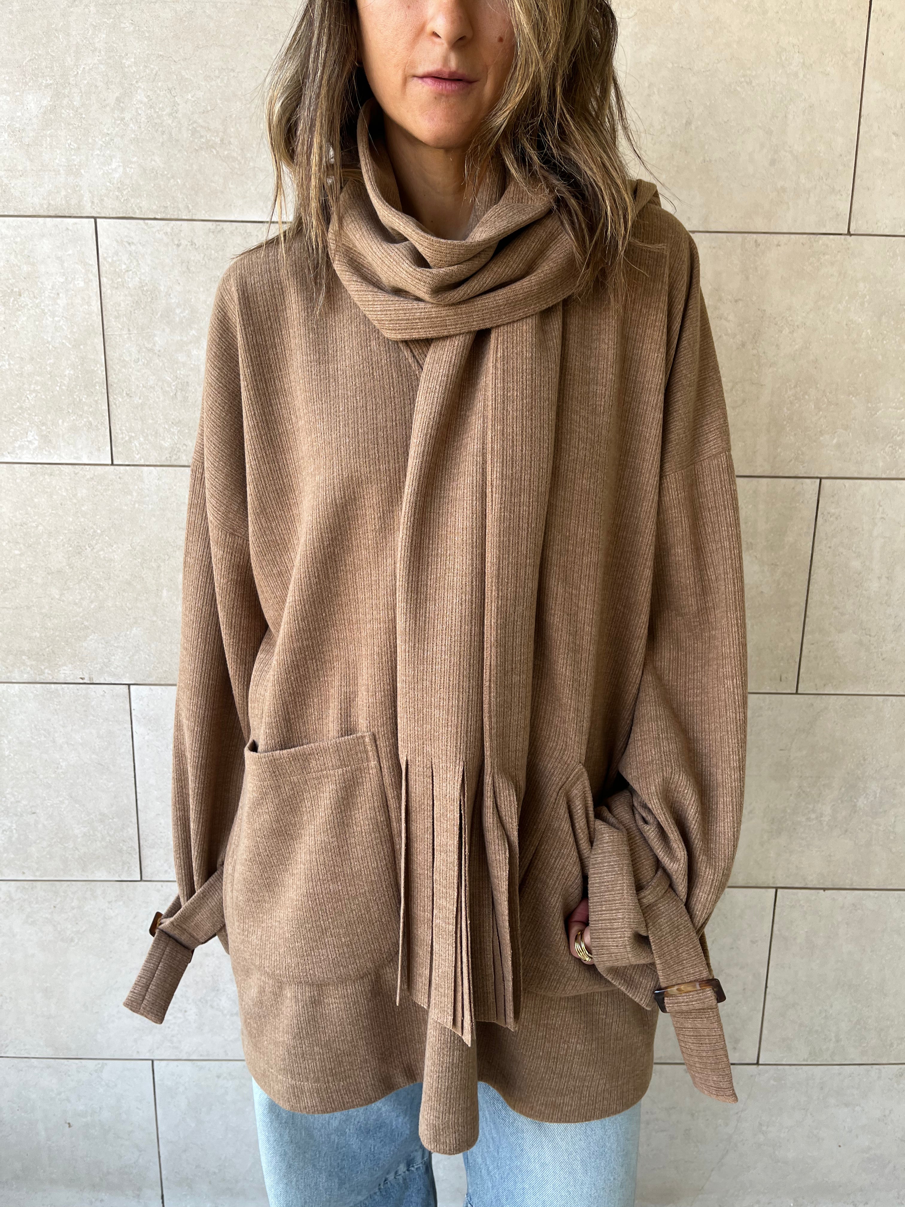 Beige fringe Scarf Poncho