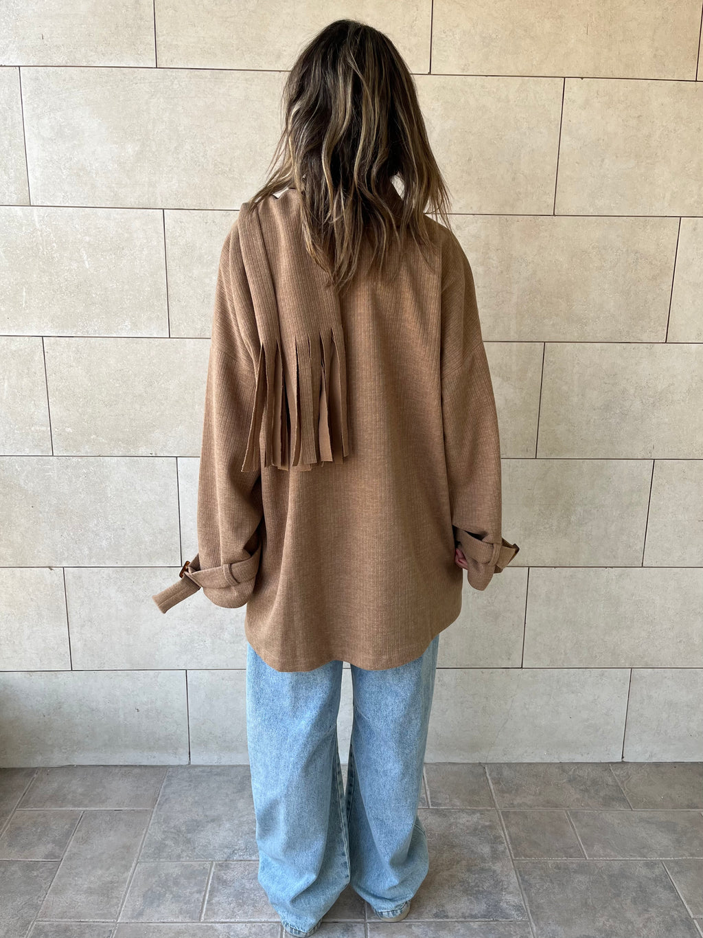 Beige fringe Scarf Poncho