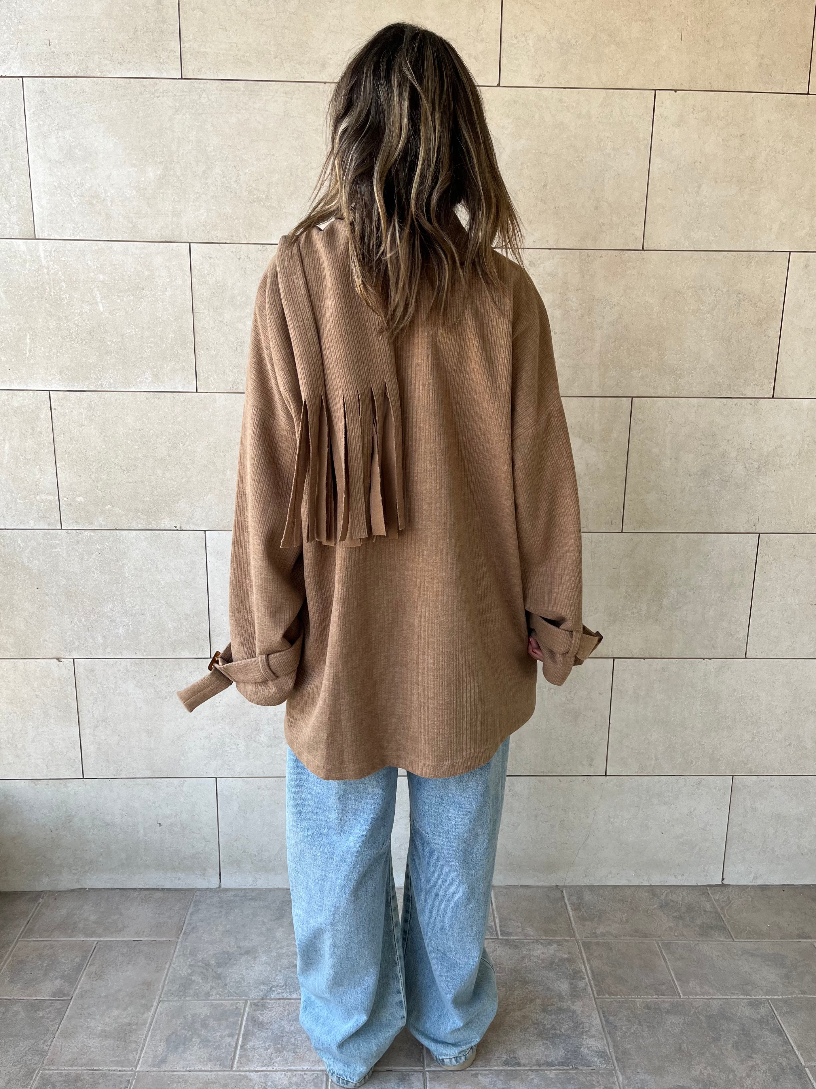 Beige fringe Scarf Poncho