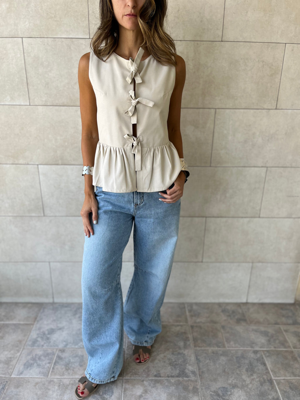 Beige Sunshine Bows Top