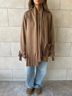 Beige fringe Scarf Poncho