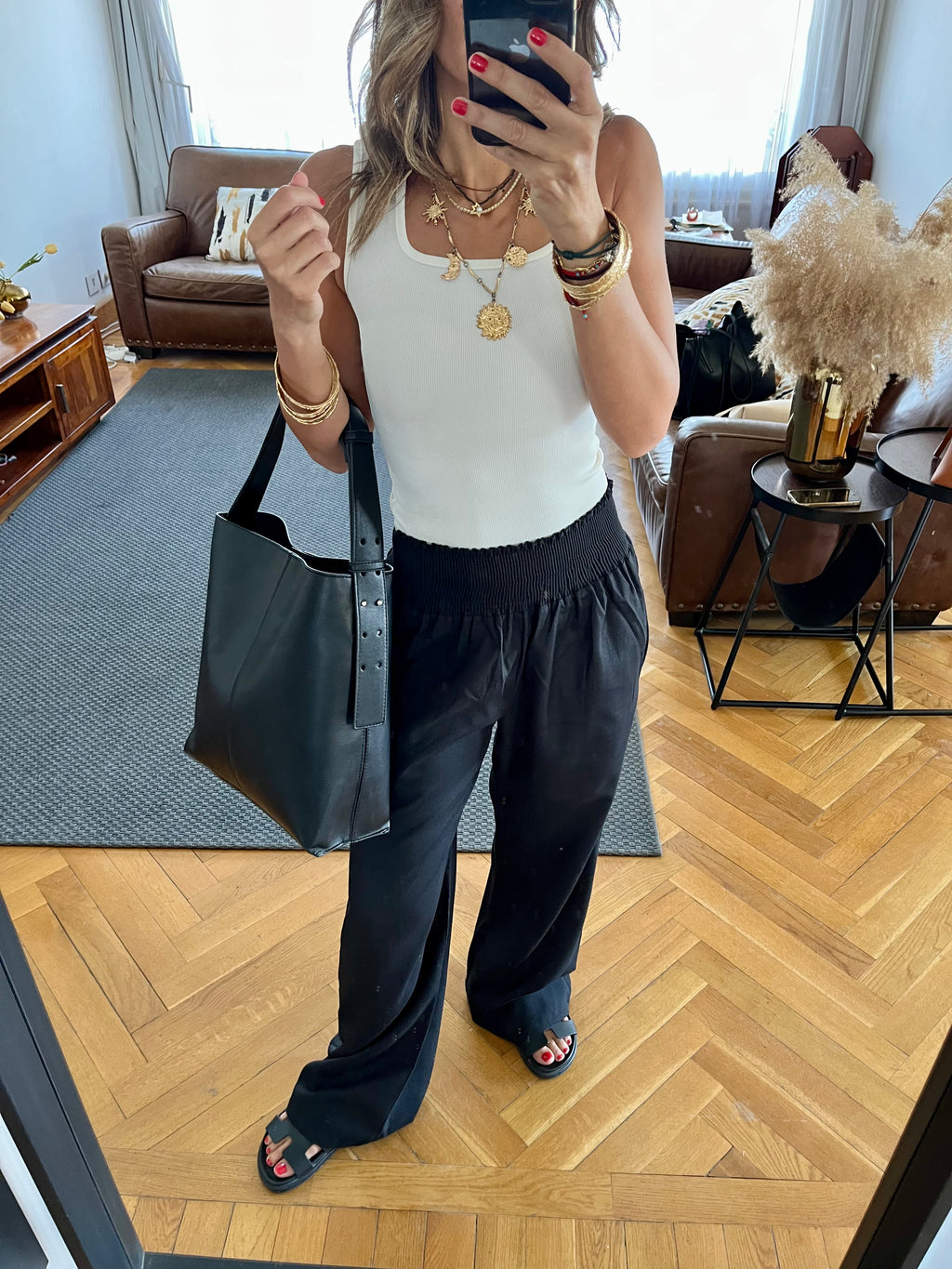 Black Elastic Boho Pants