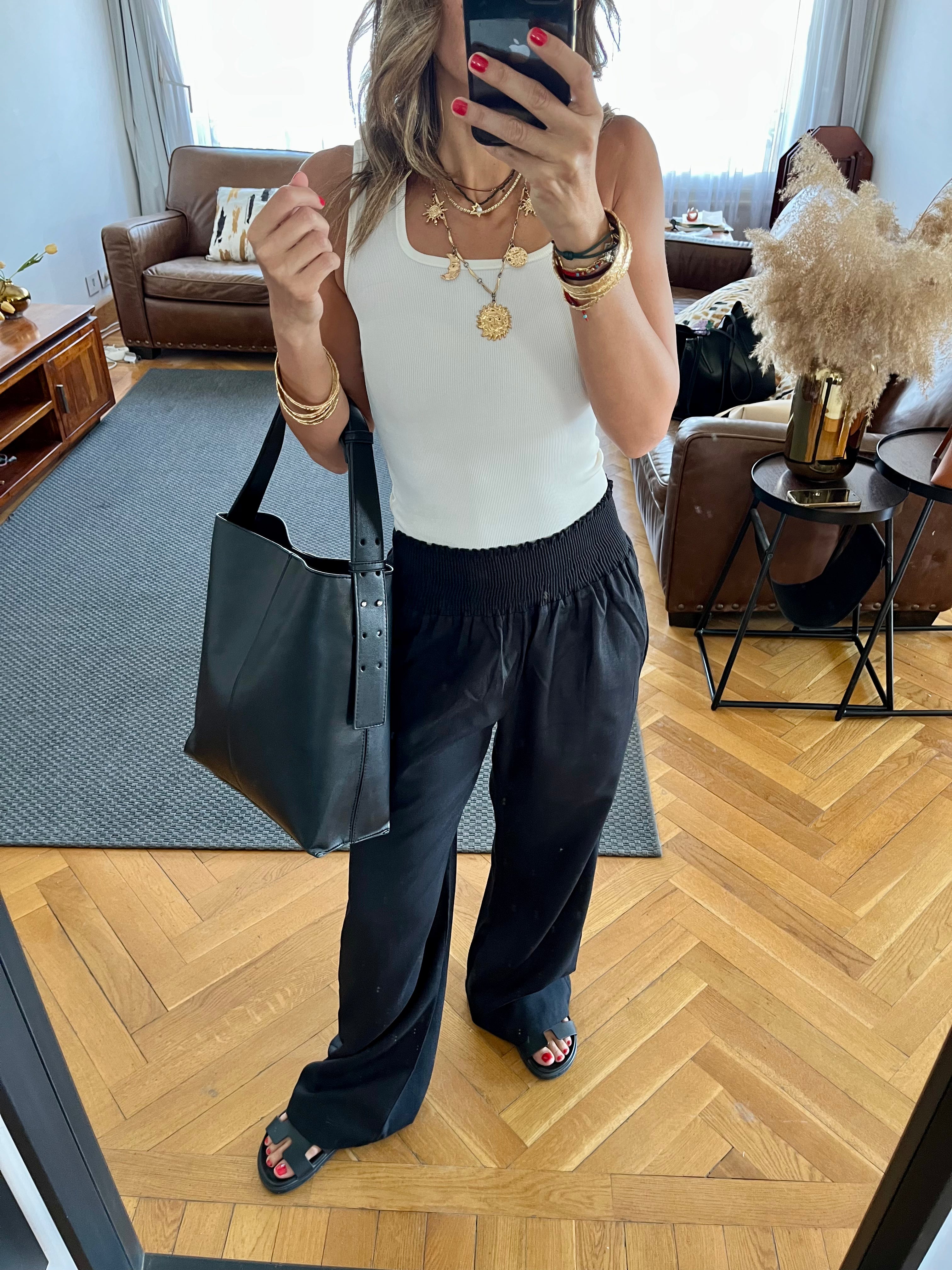 Black Elastic Boho Pants