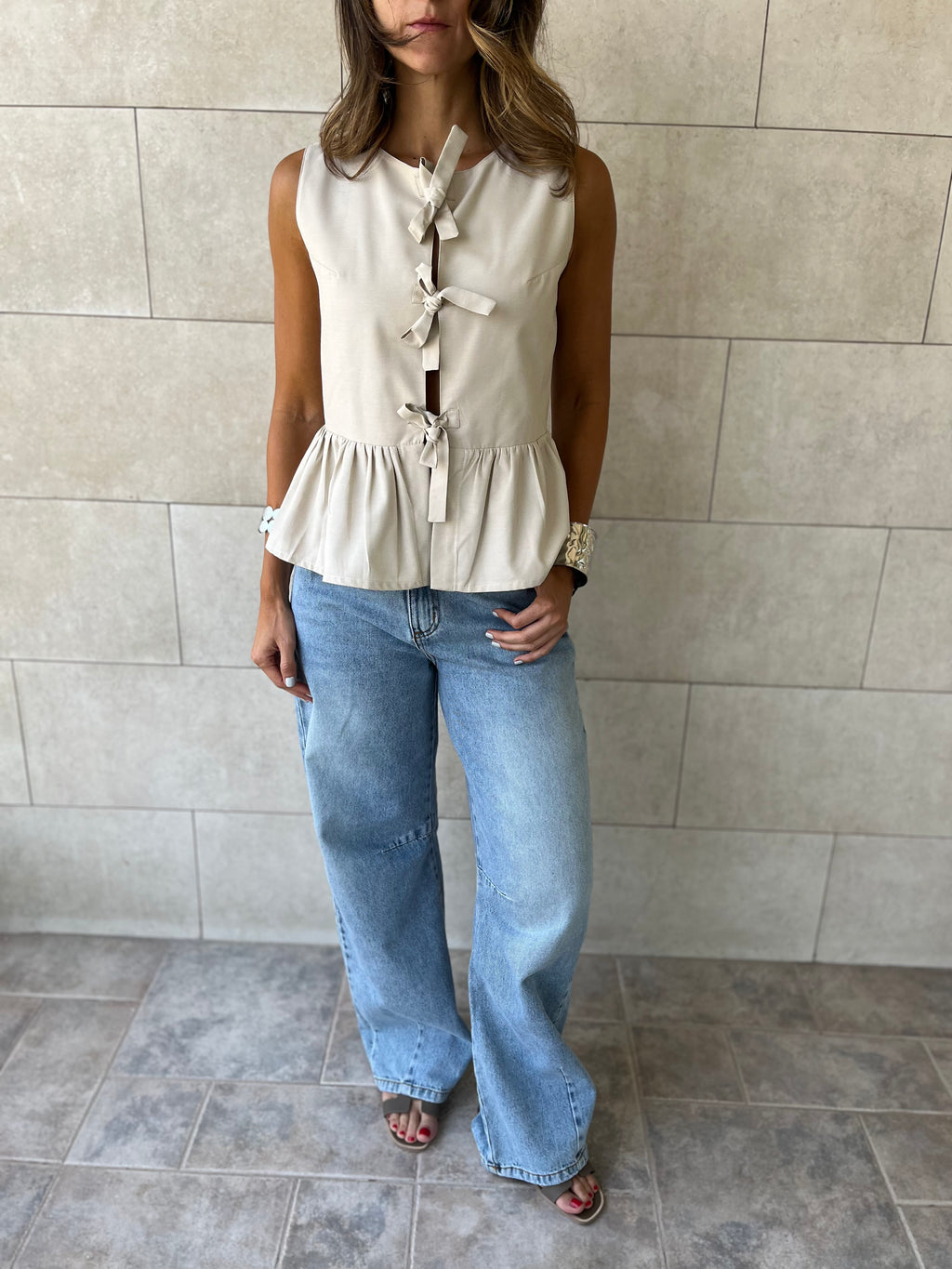 Beige Sunshine Bows Top