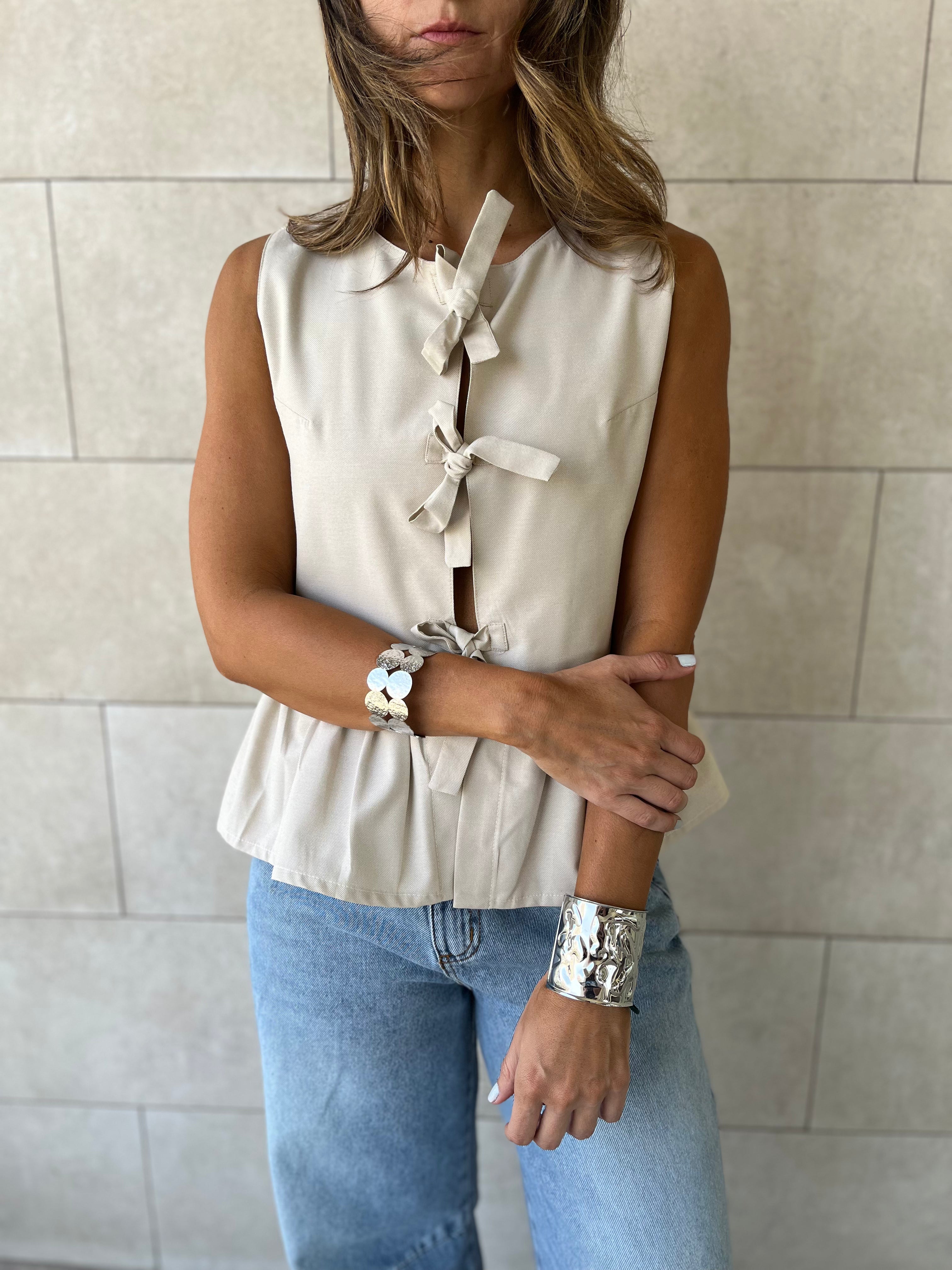 Beige Sunshine Bows Top