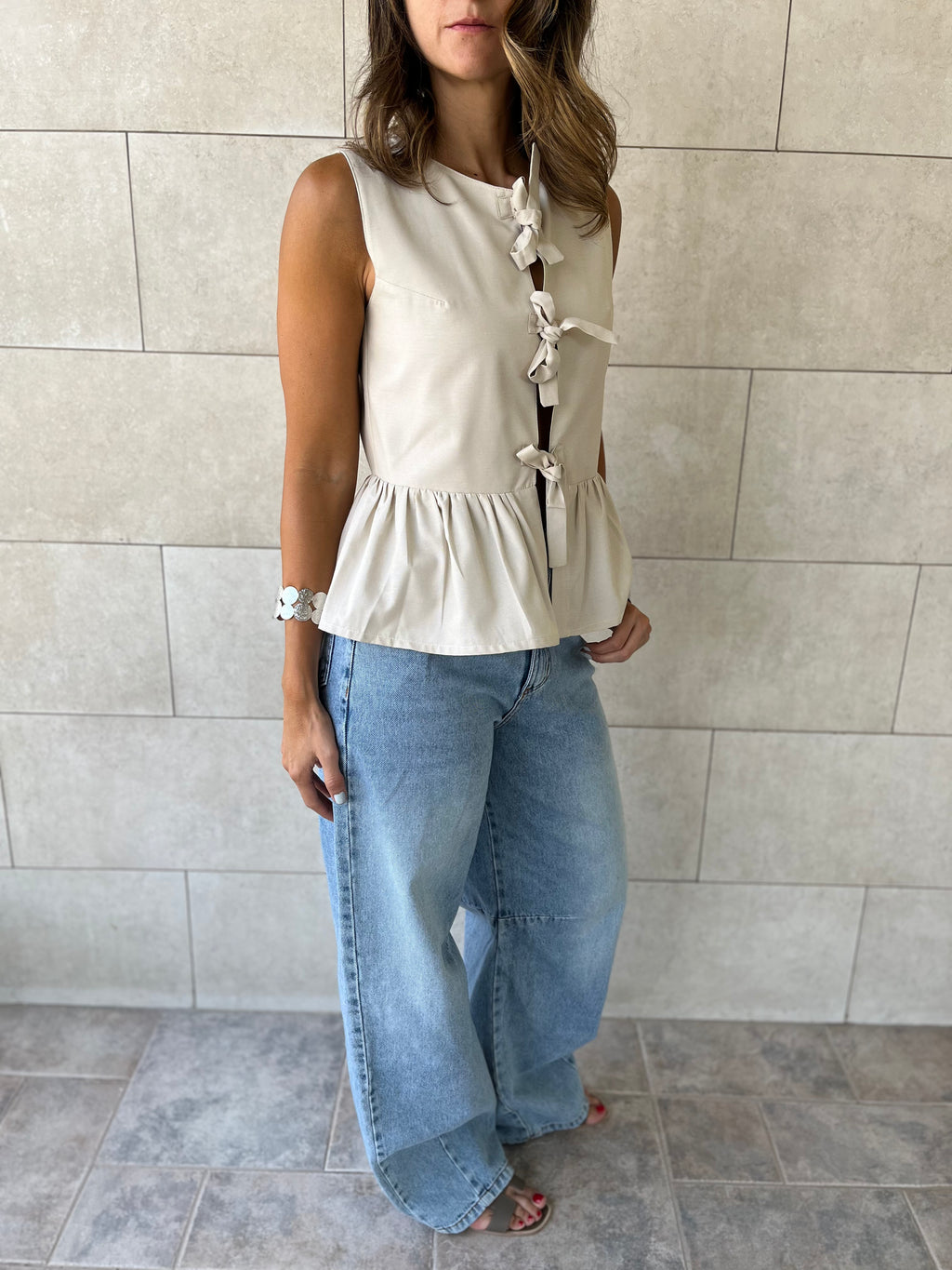 Beige Sunshine Bows Top