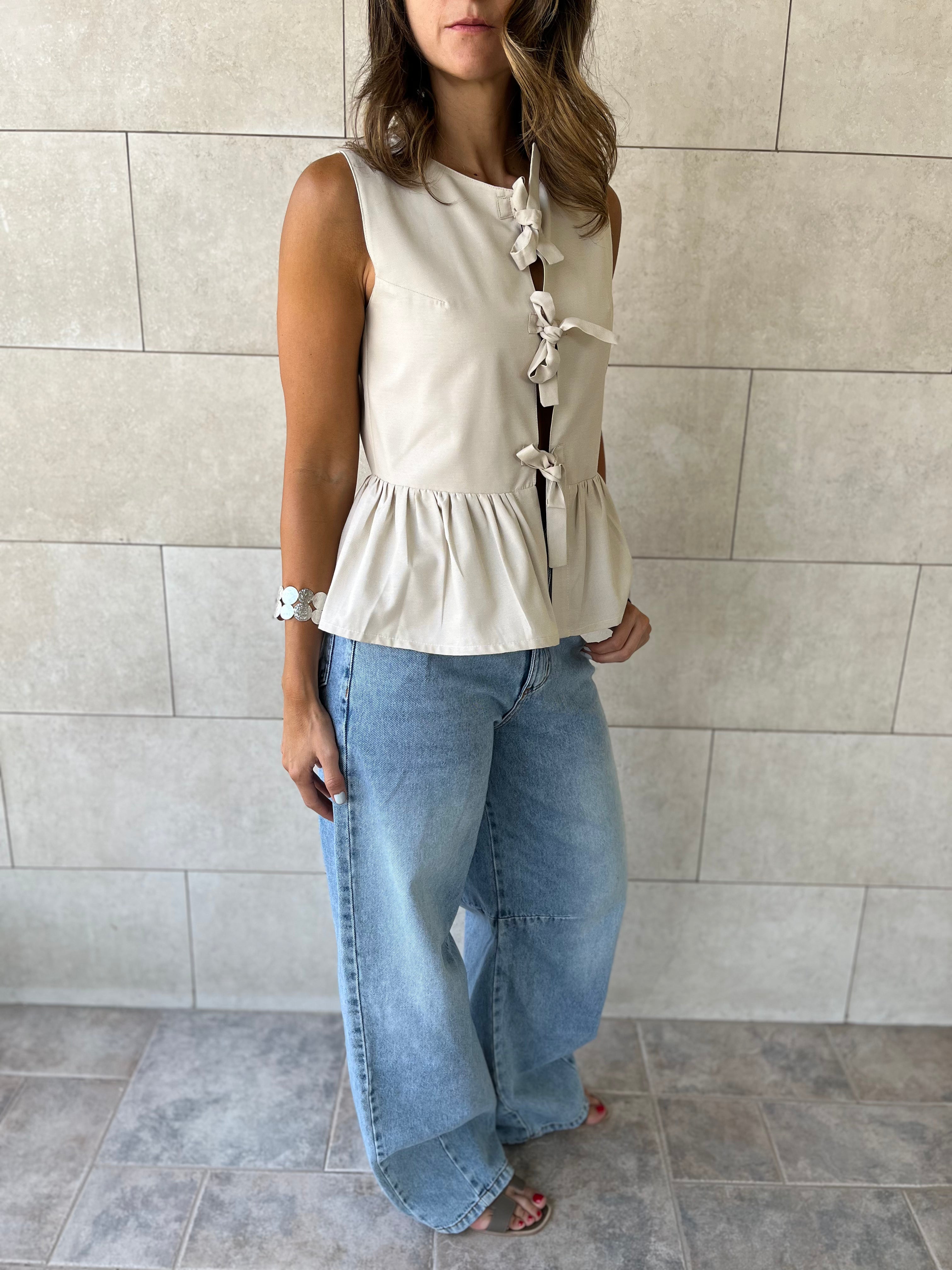 Beige Sunshine Bows Top