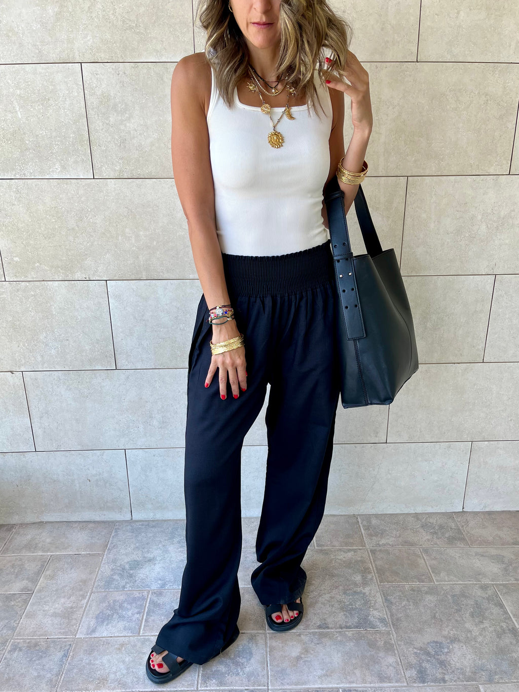 Black Elastic Boho Pants