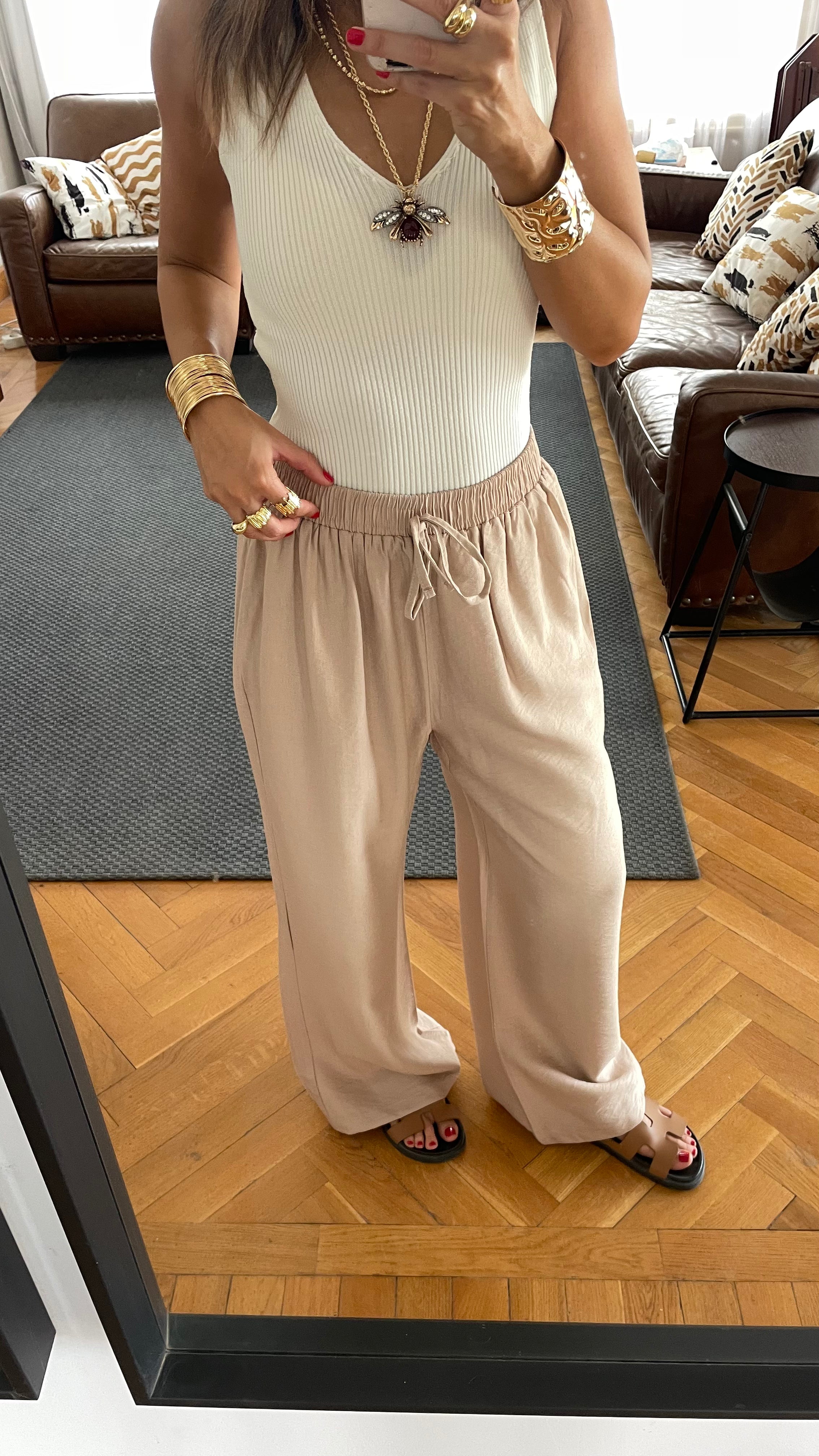 Beige Essential Linen Pants