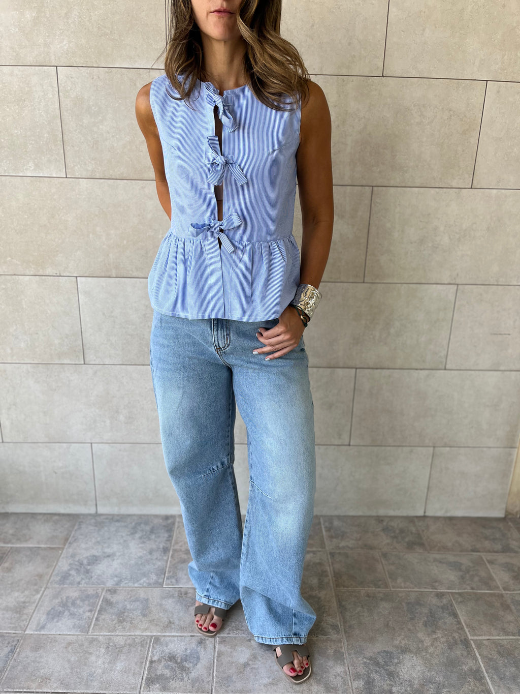 Blue Sunshine Bows Stripe Top