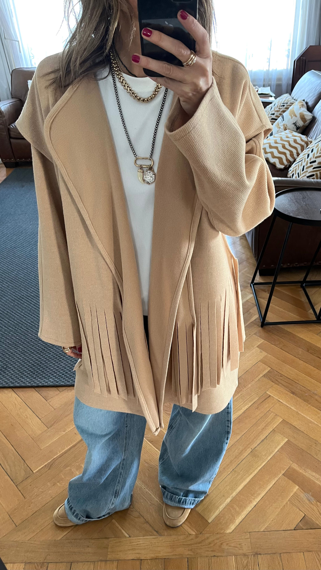 Beige Fringe Jacket