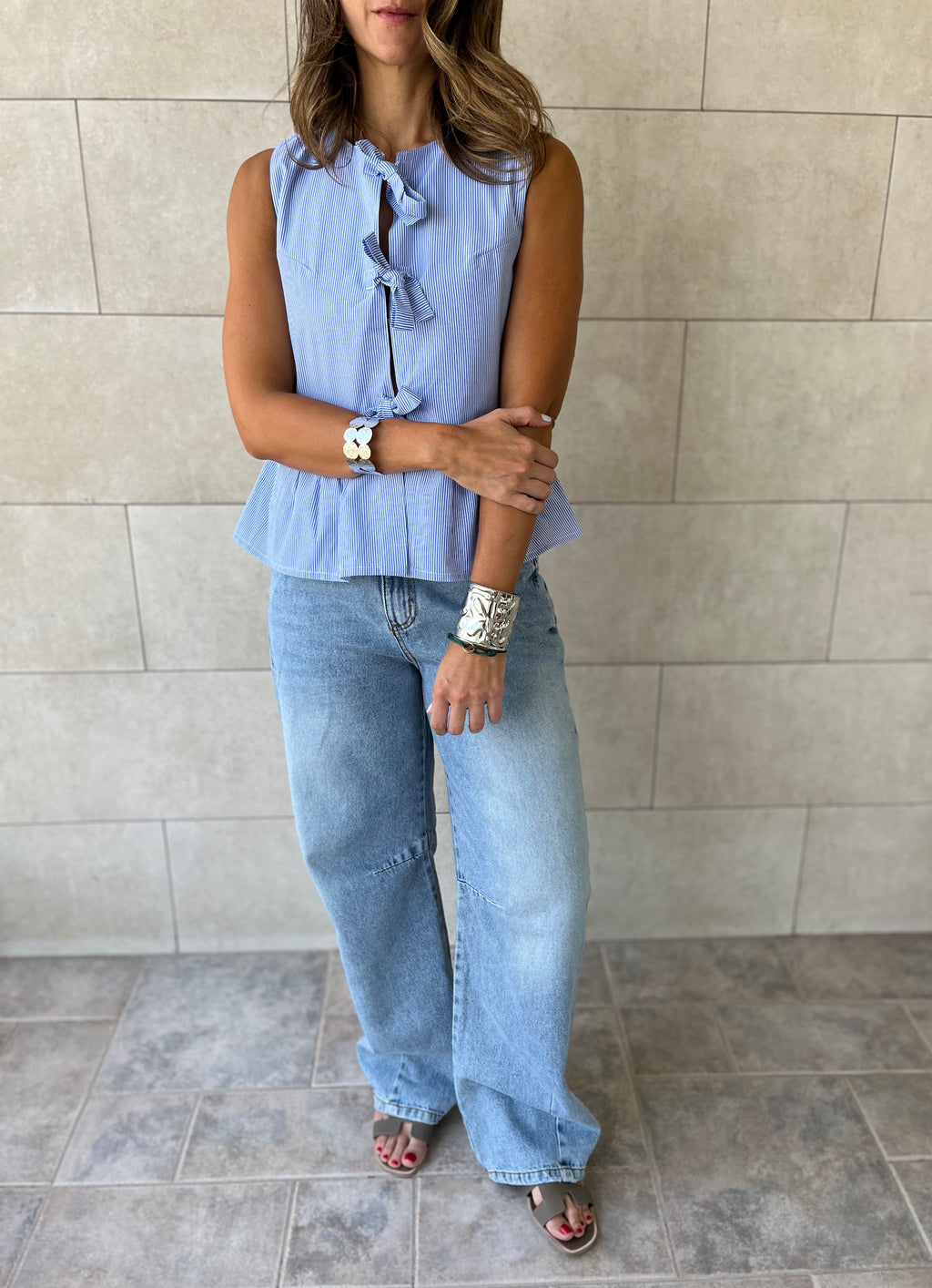 Blue Sunshine Bows Stripe Top