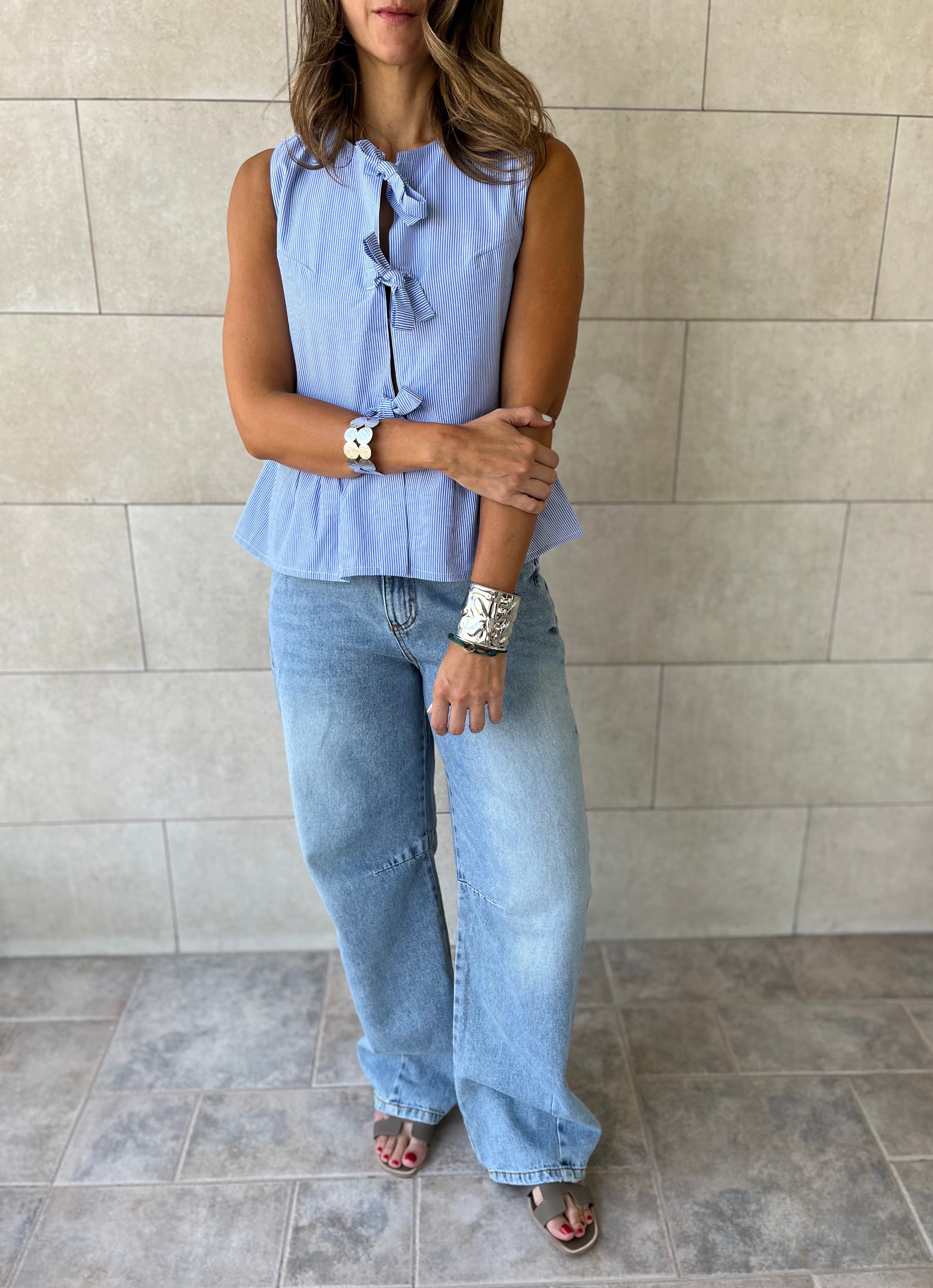 Blue Sunshine Bows Stripe Top