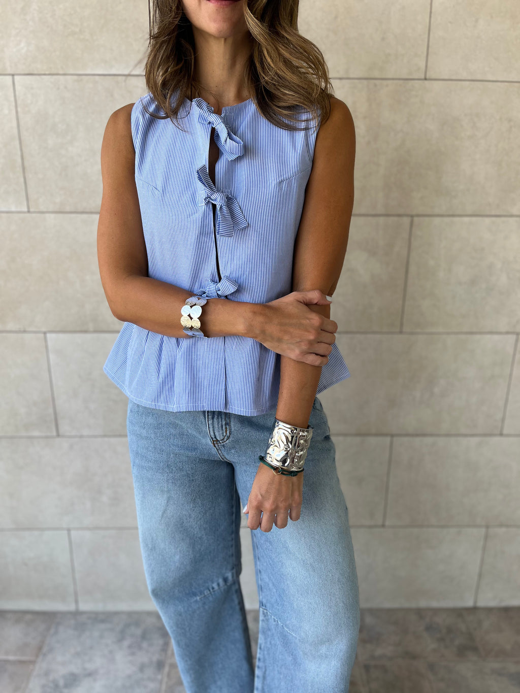 Blue Sunshine Bows Stripe Top