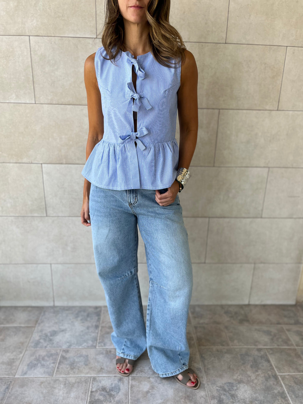 Blue Sunshine Bows Stripe Top