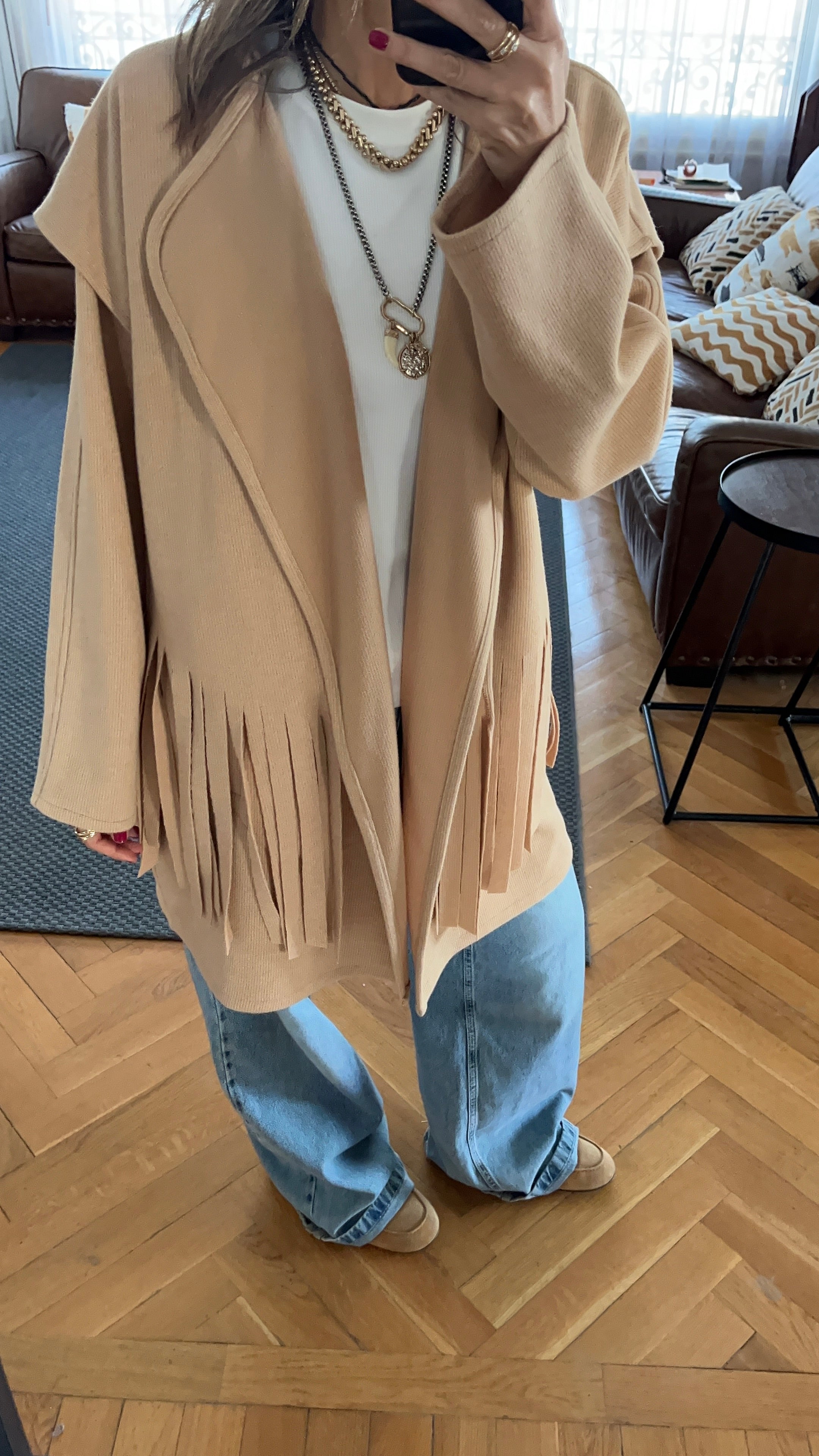 Beige Fringe Jacket