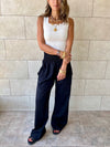 Black Elastic Boho Pants