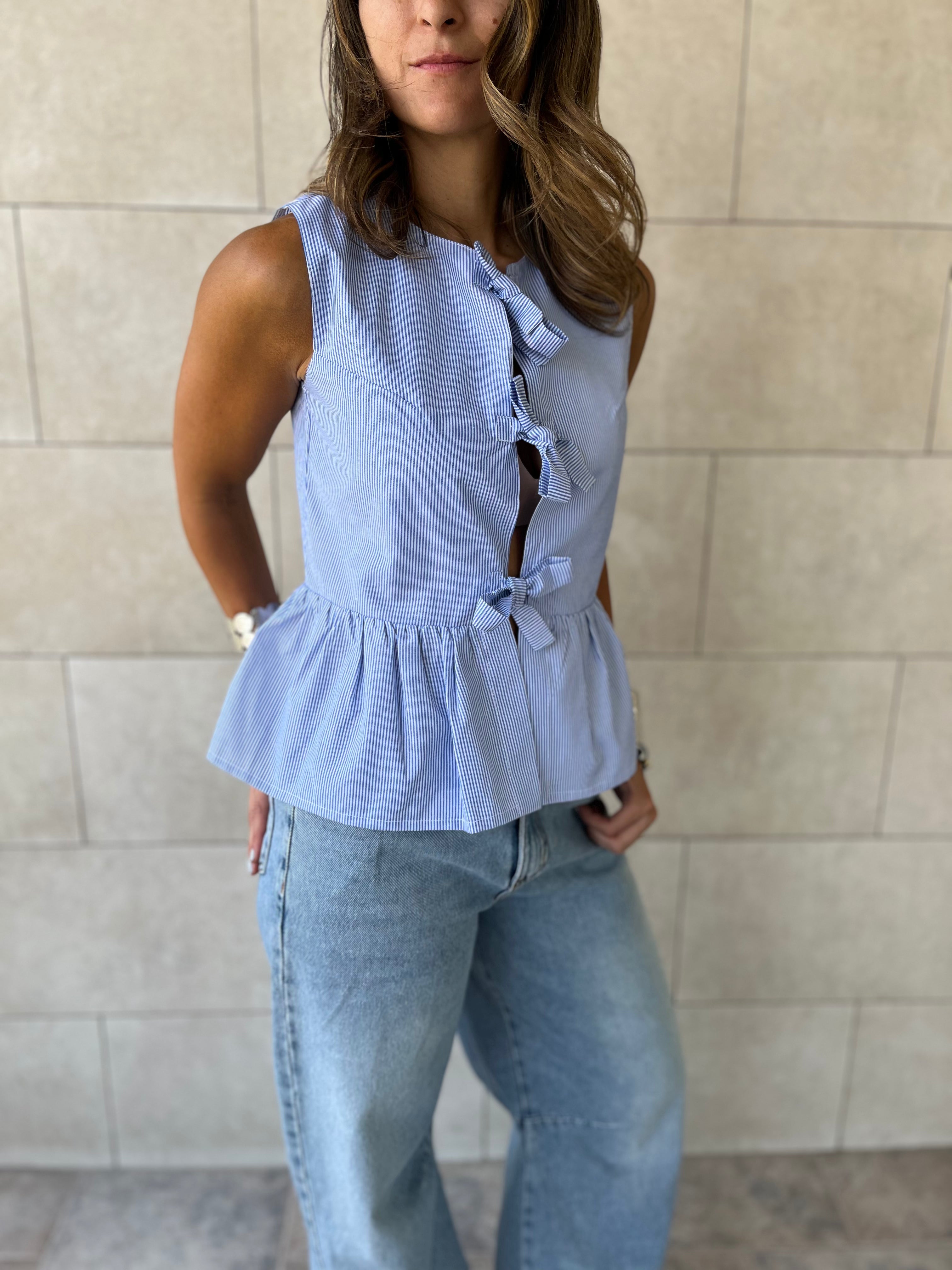 Blue Sunshine Bows Stripe Top