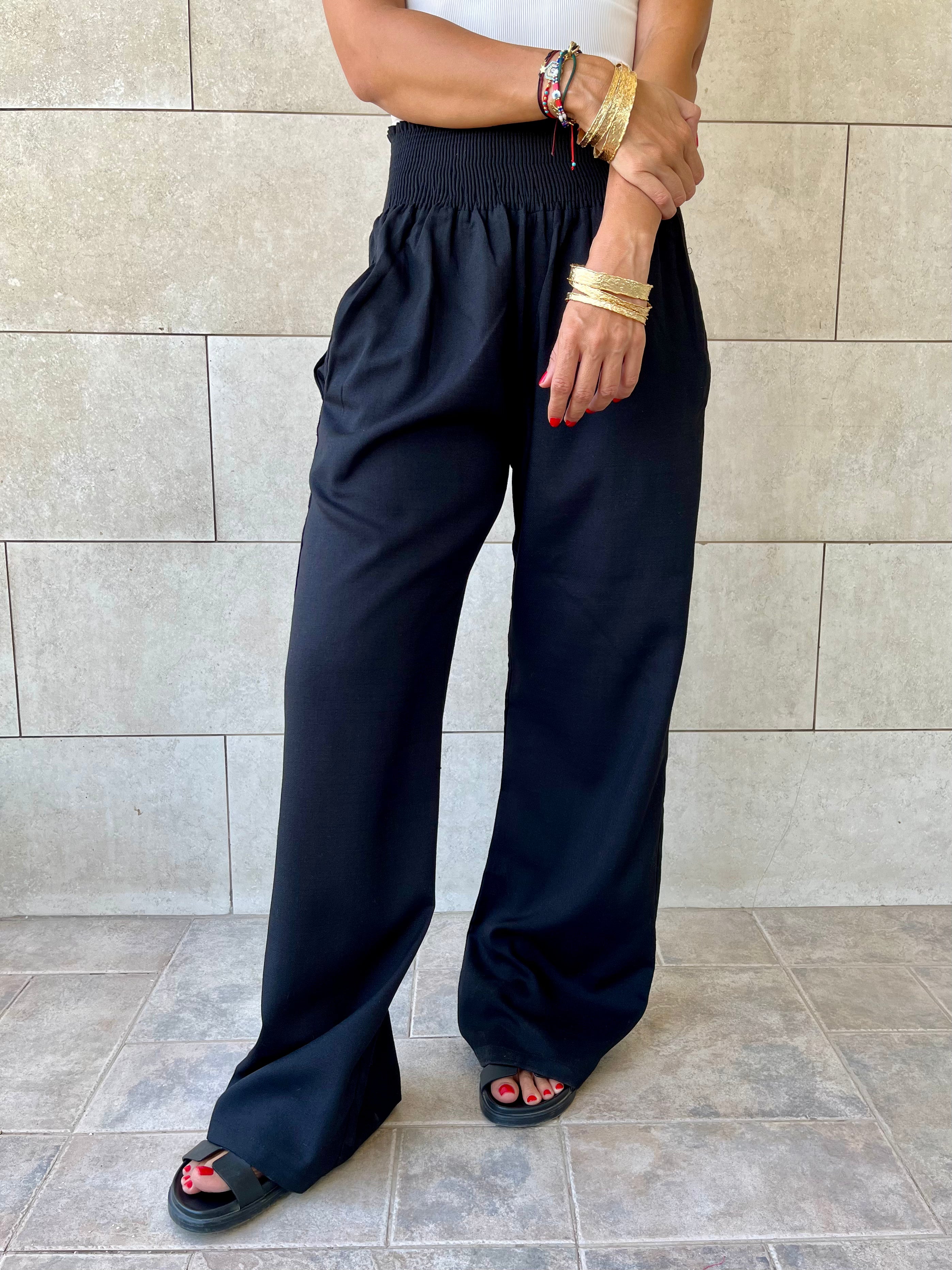 Black Elastic Boho Pants