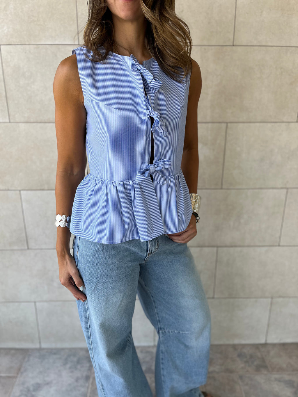 Blue Sunshine Bows Stripe Top