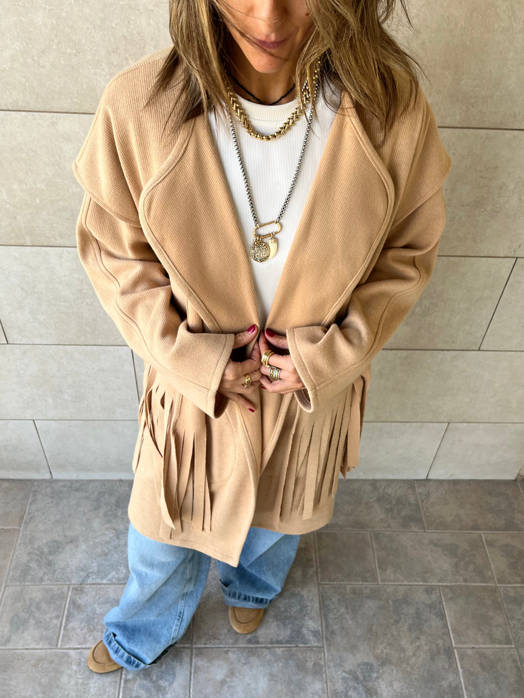 Beige Fringe Jacket