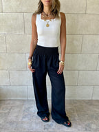 Black Elastic Boho Pants