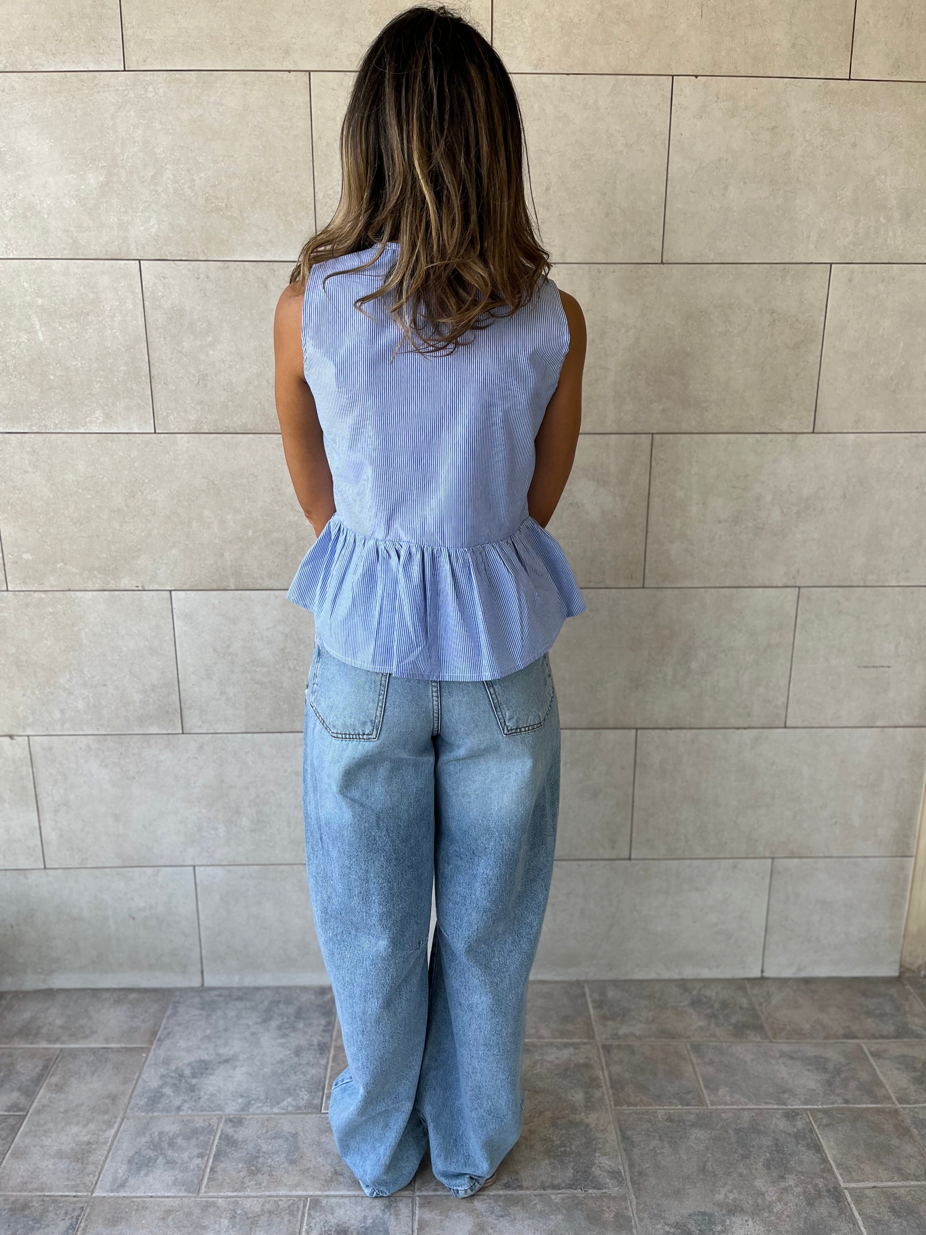 Blue Sunshine Bows Stripe Top