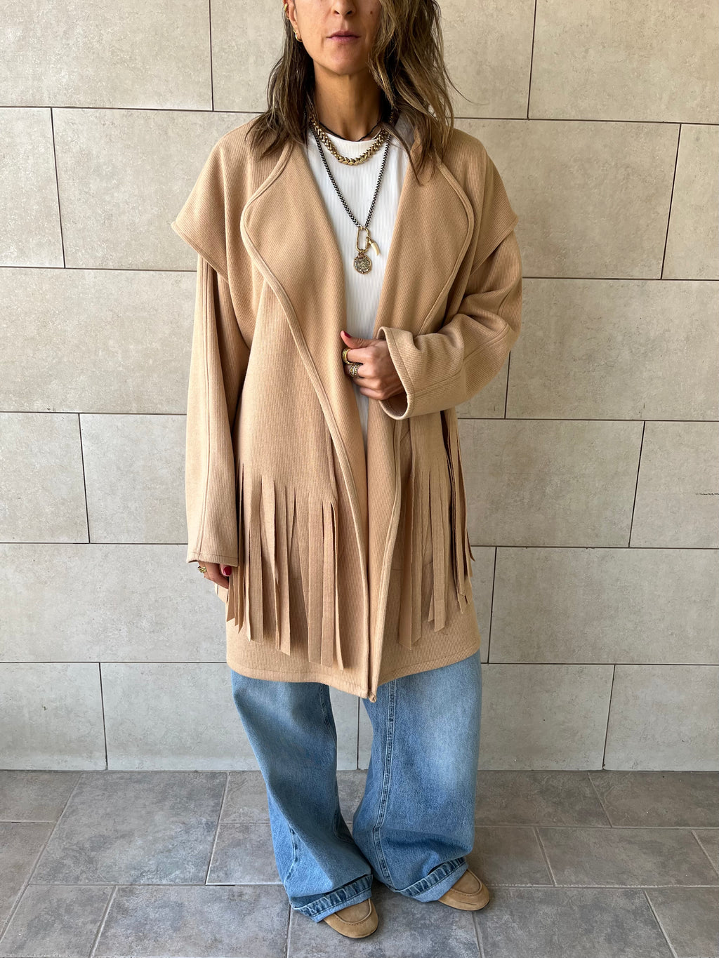 Beige Fringe Jacket