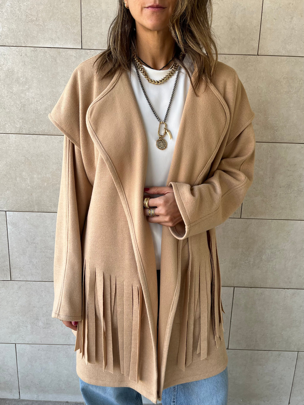 Beige Fringe Jacket
