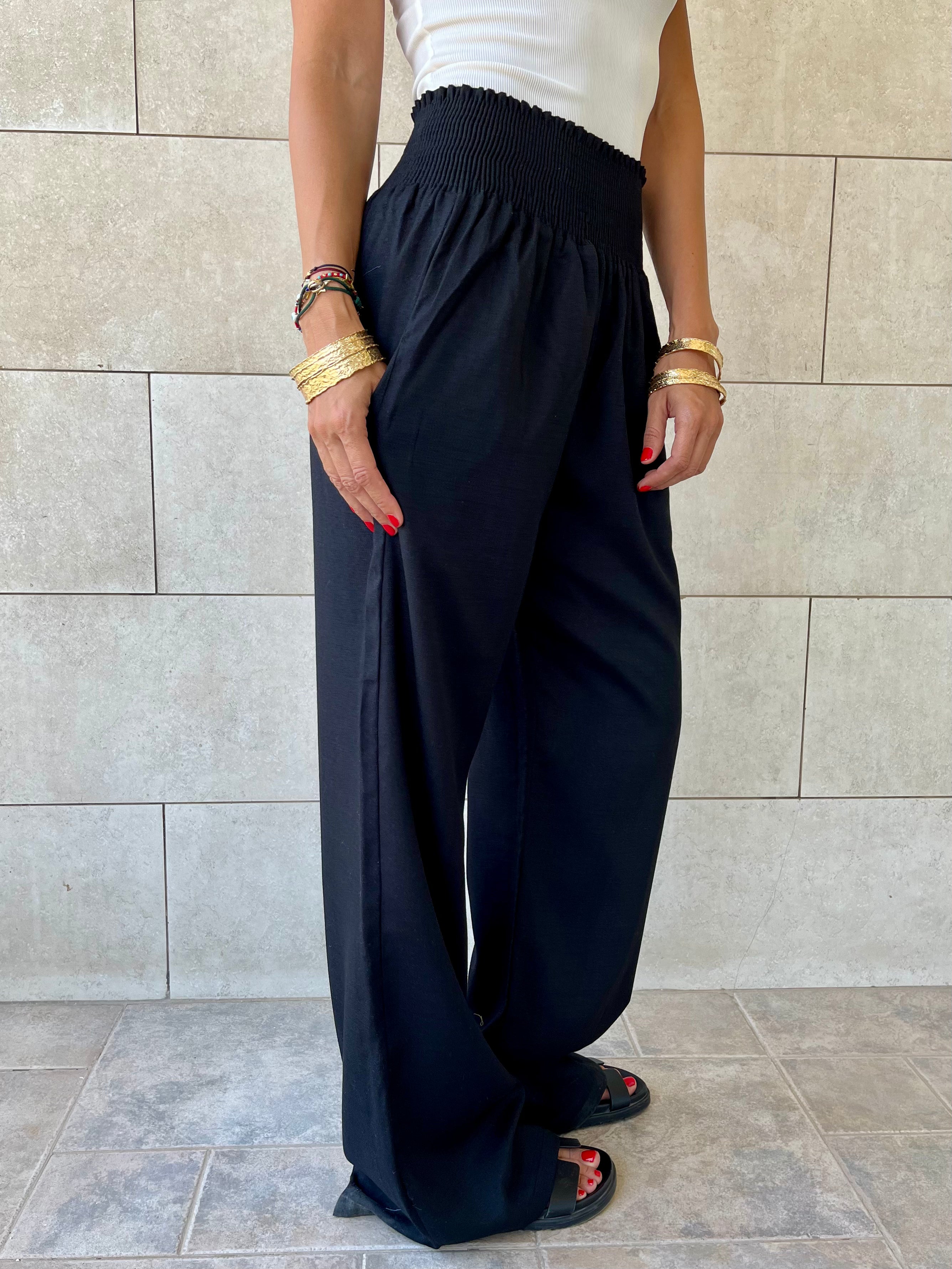 Black Elastic Boho Pants