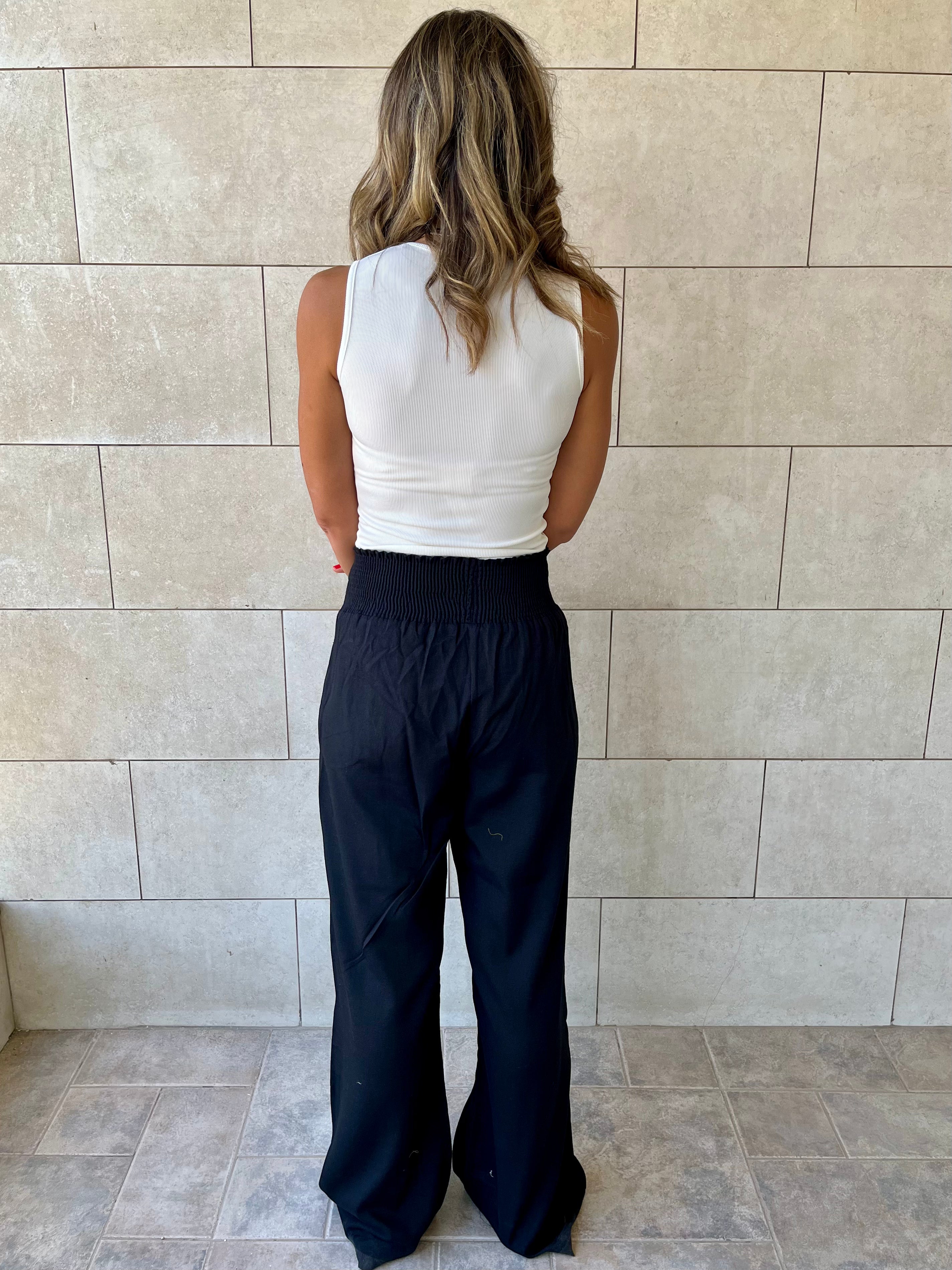 Black Elastic Boho Pants