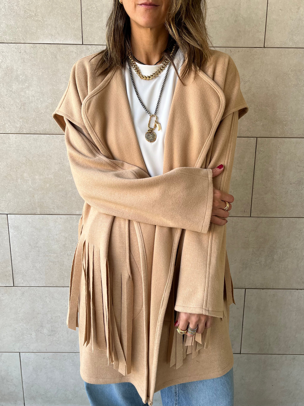 Beige Fringe Jacket