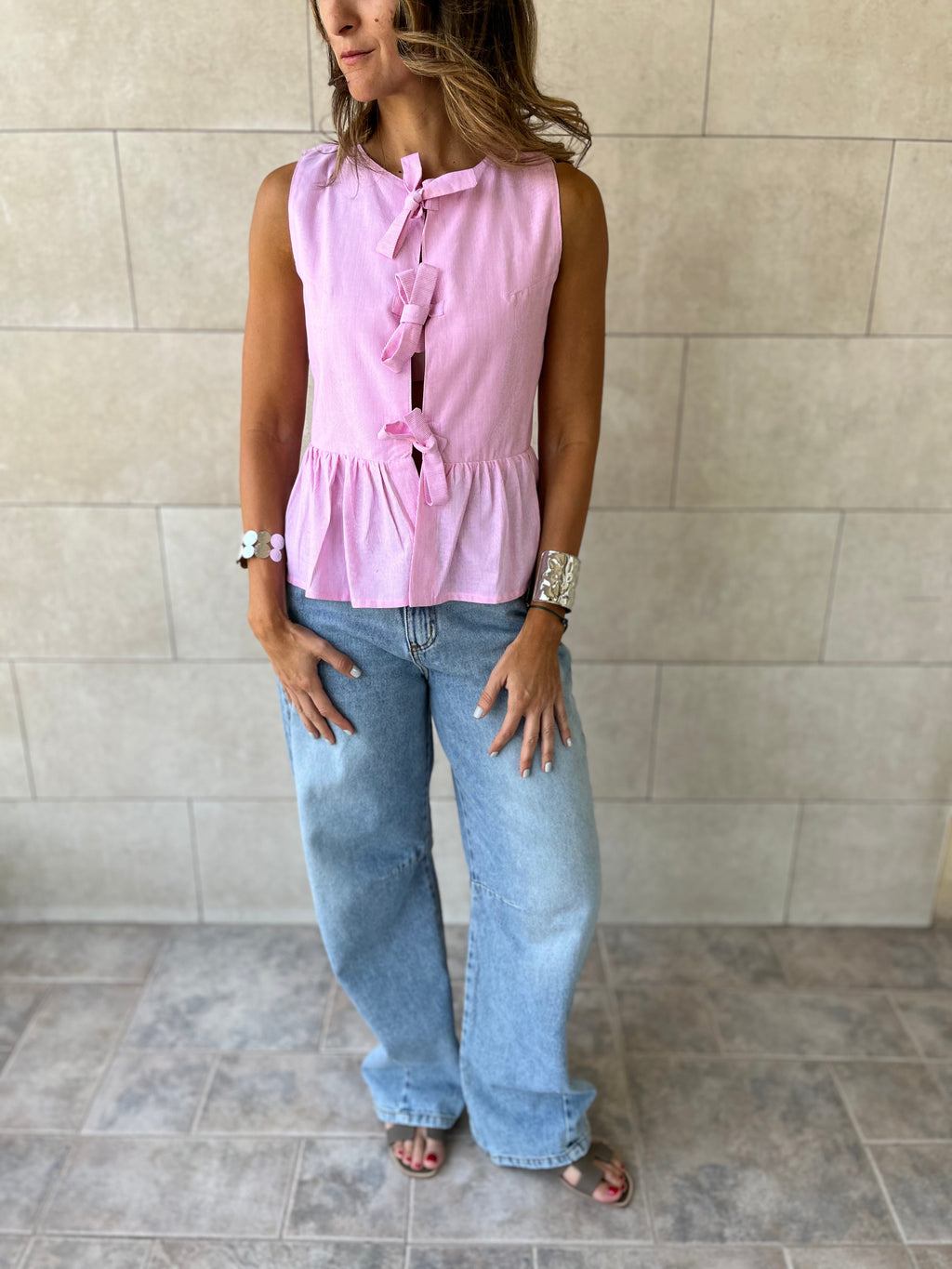 Pink Sunshine Bows Stripe Top