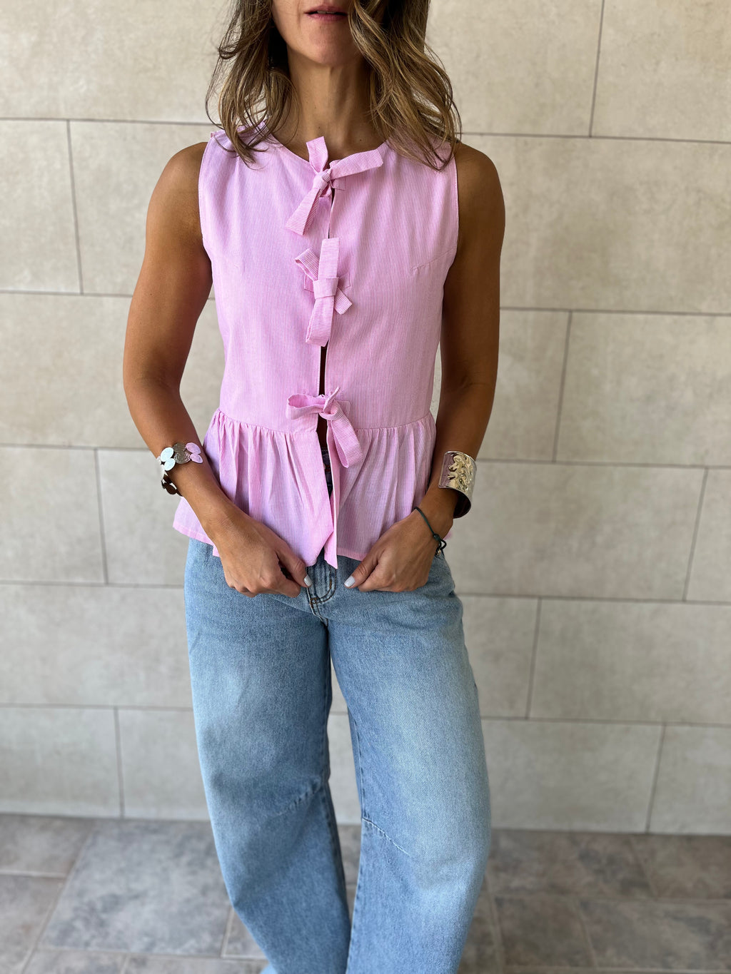Pink Sunshine Bows Stripe Top