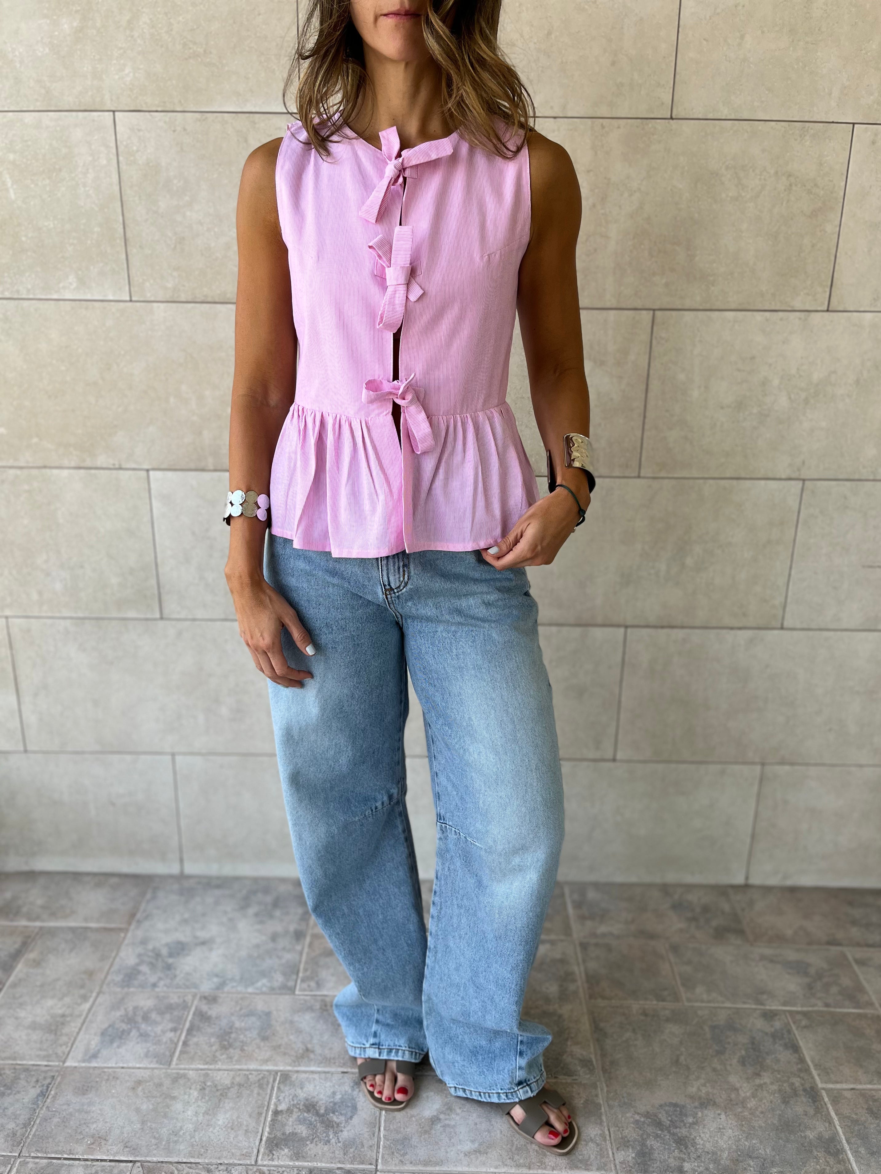 Pink Sunshine Bows Stripe Top