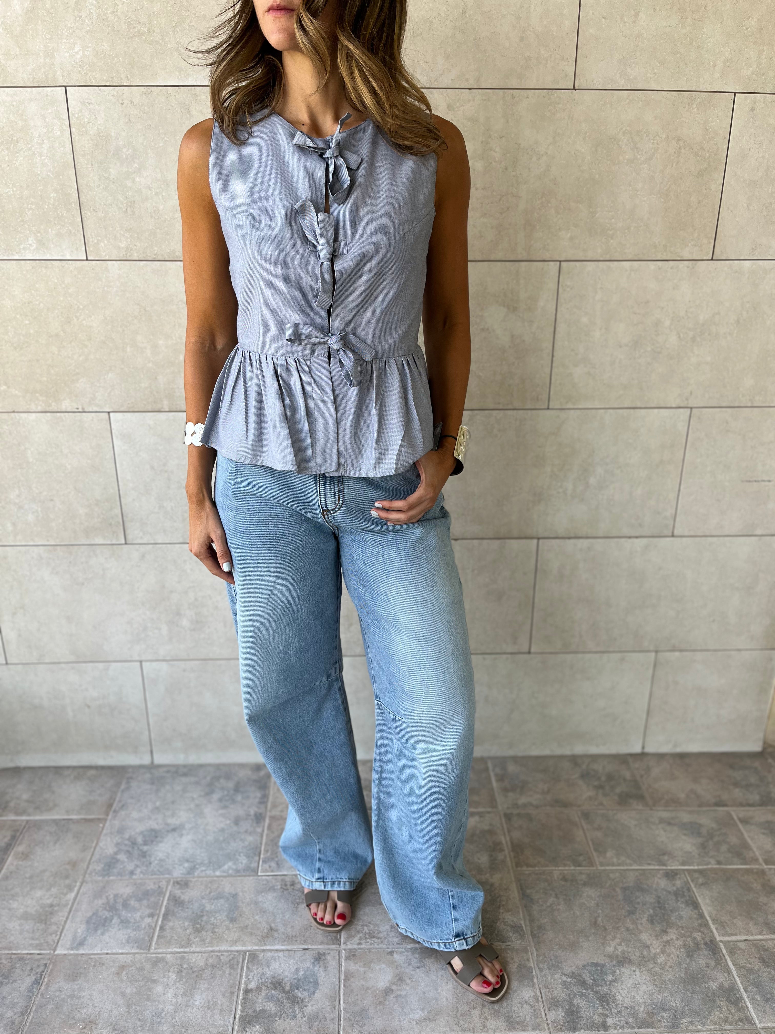 Grey Sunshine Bows Top